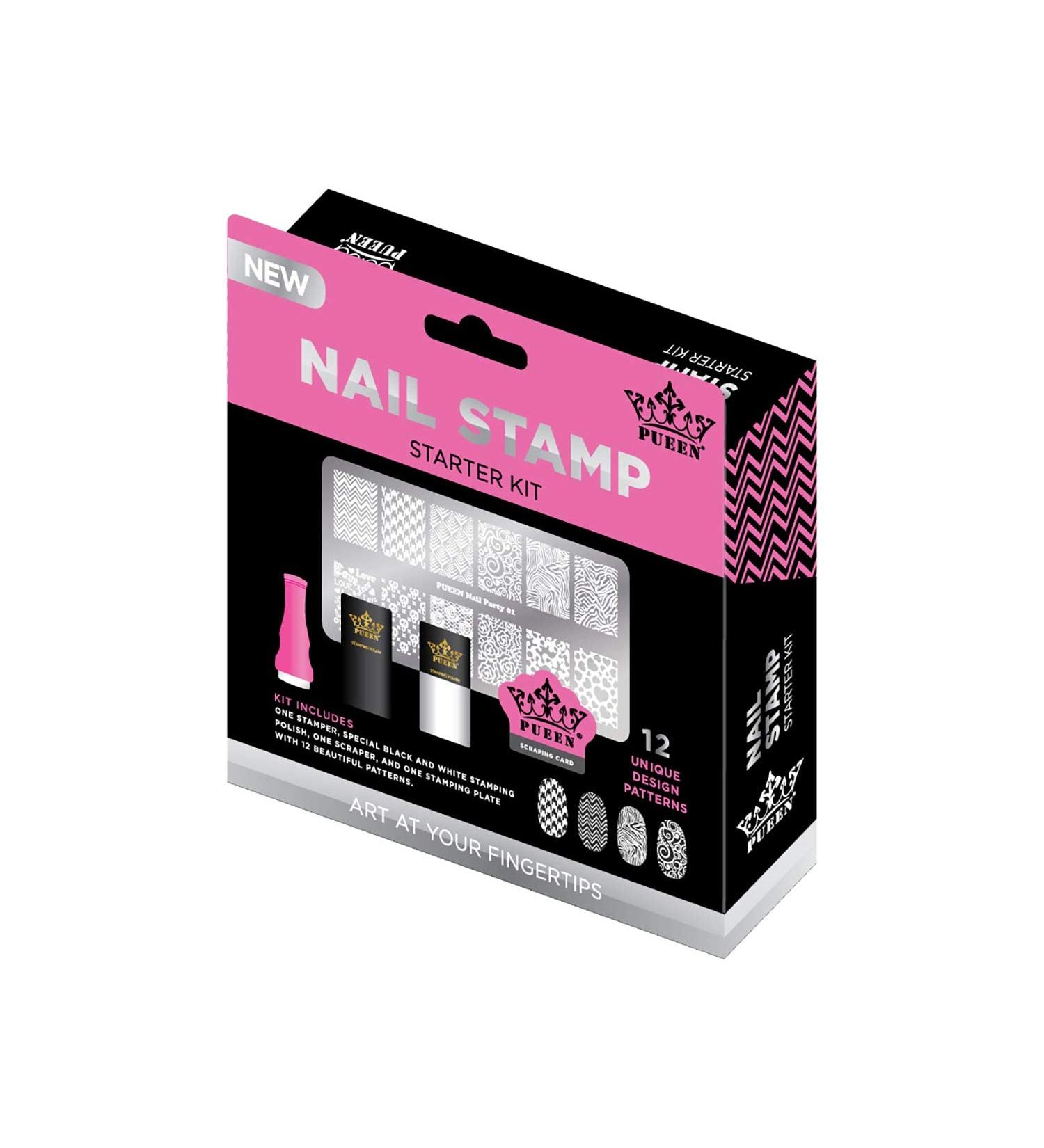 PUEEN Nail Art Stamping Starter Kit - DIY Manicure Set with Stamping Polish, Stamper, Scraper, Image Plate - BH000732 - Buy Online on GoSupps.com
