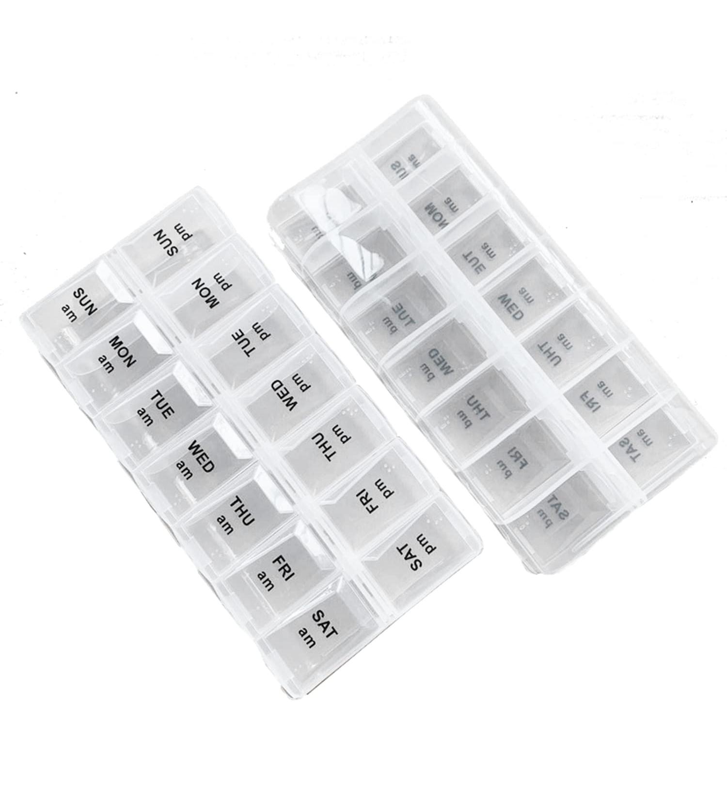 2 Pack OPP Clear Daily Pill Box Organizer - Weekly AM/PM Pill Organizer for Supplements & Medication - 7 Day Pill Box (Large 6.69x3.15x0.98 inches - Buy Online on GoSupps.com