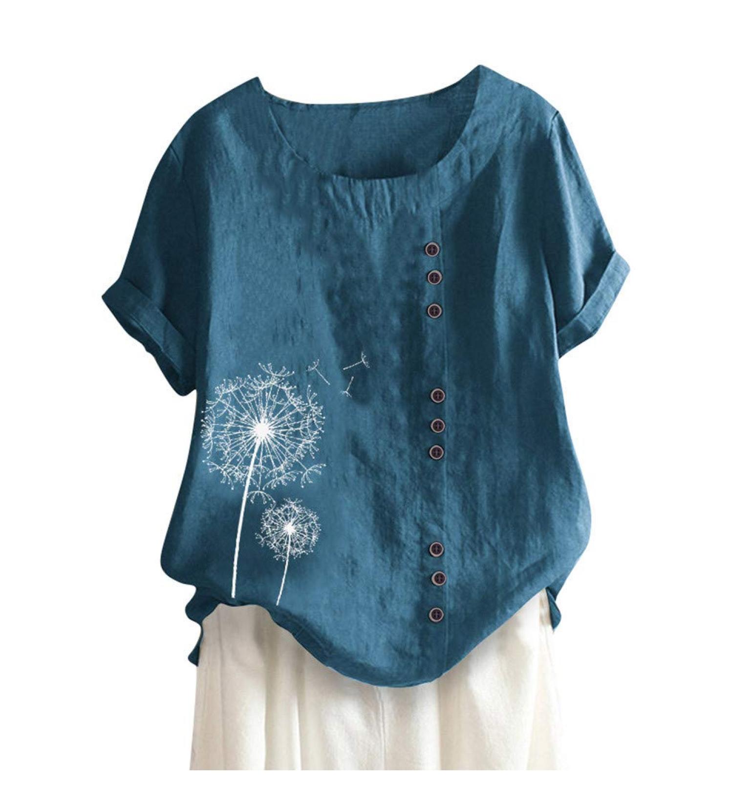 T-Shirt Women's Summer Blouse Short Sleeve T-Shirt V-Neck Clothing Woman Loose Comfortable Crew Neck Clothes Pullover Teenager Pullover with Print T-Shirt Loose Blue 5XL - Buy Online on GoSupps.com