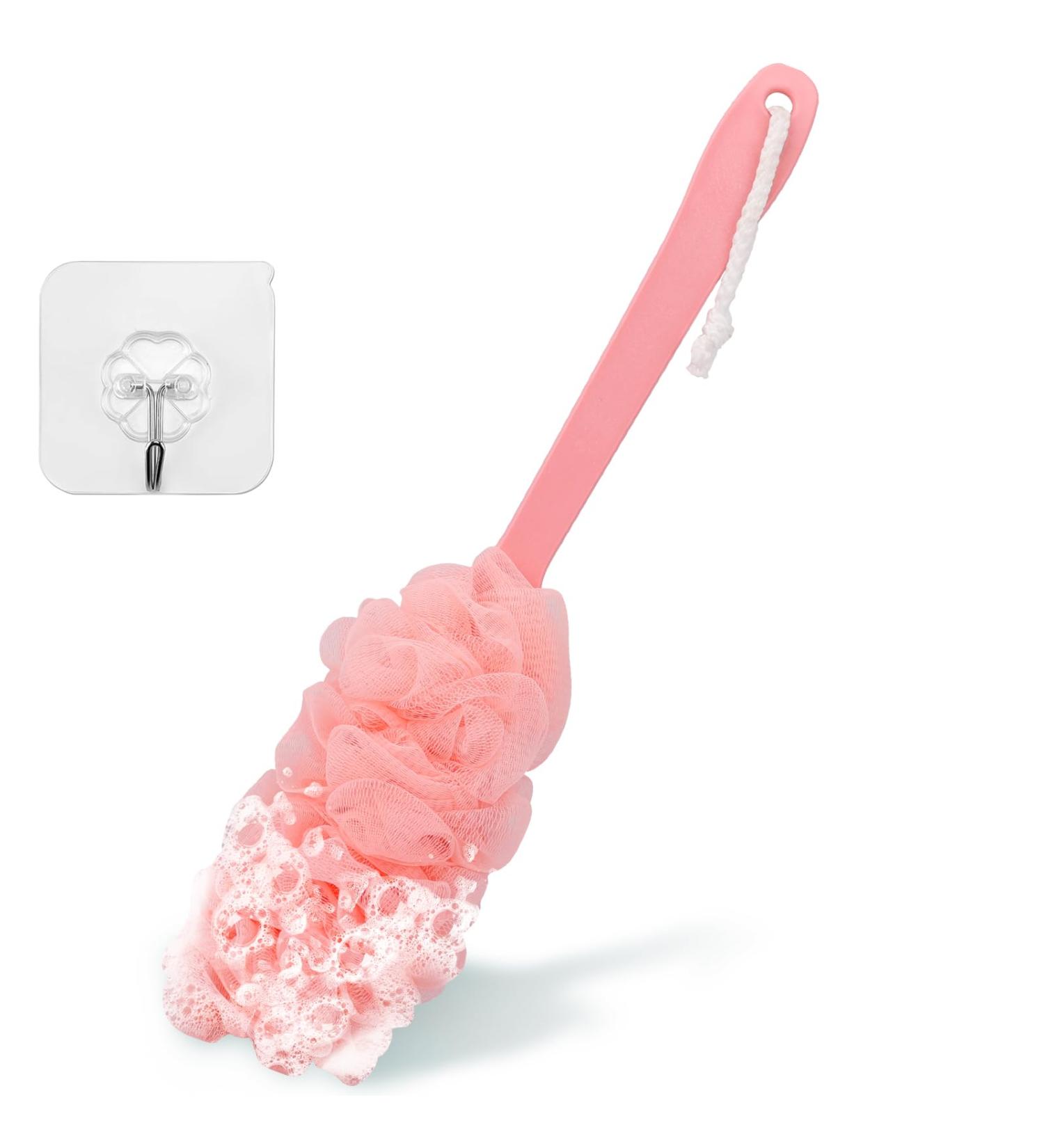 Back Scrubber Brush Shower Loofah for Men or Women 17 Body Scrubber Long Handle Sponge with Bath Brush Net Soft Mesh Back Washer Exfoliating and Removing Dead Skin Bath Scrubber (Pink) - Buy Online on GoSupps.com