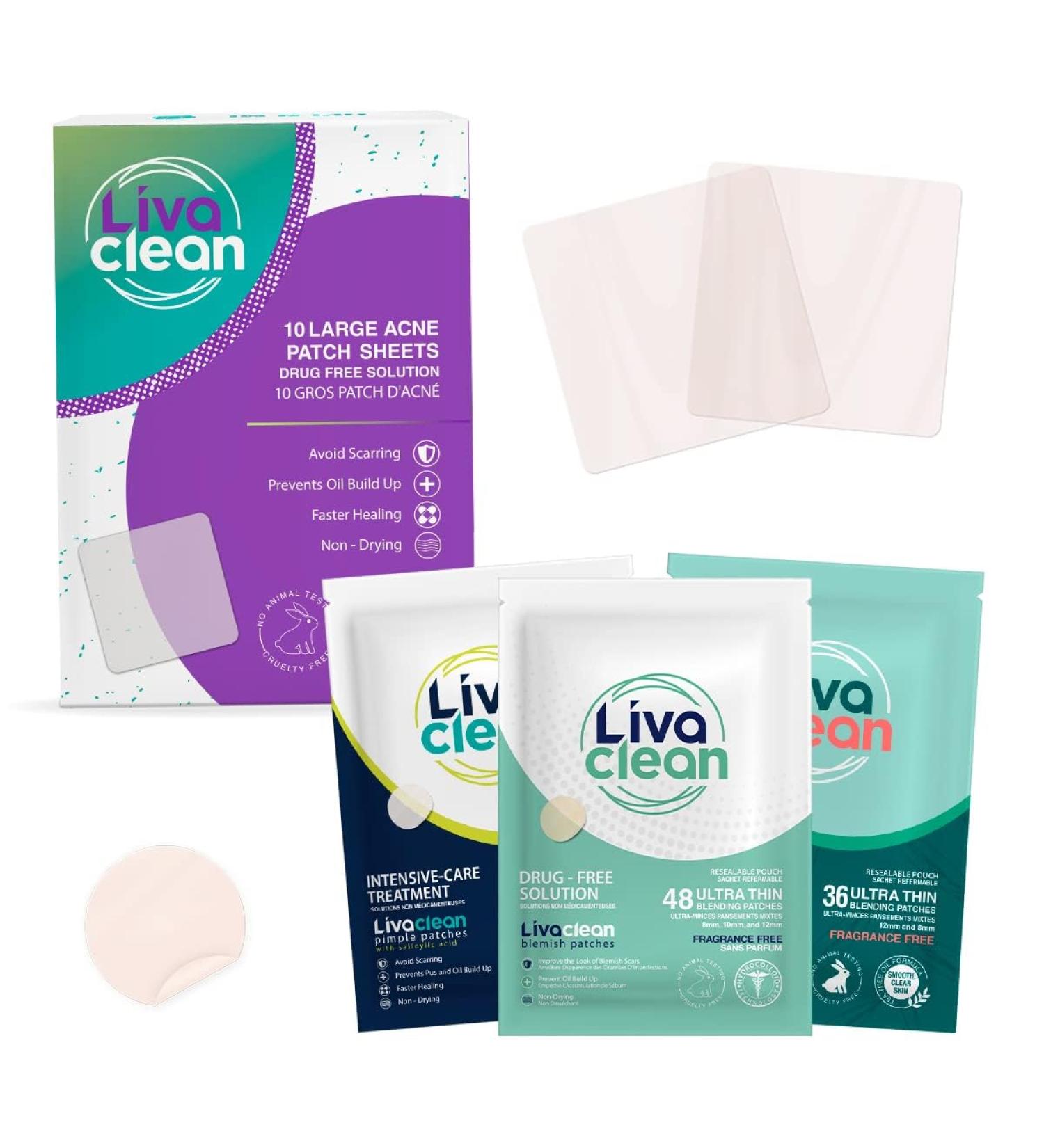 Livaclean (120 Count 3 Pack) Mixed bundle of Regular (48) Salicylic Acid (36) and T.Tree (36) Hydrocolloid Patches + 10 Count Large Square Patches 130 Count Mixed Pack - Buy Online on GoSupps.com