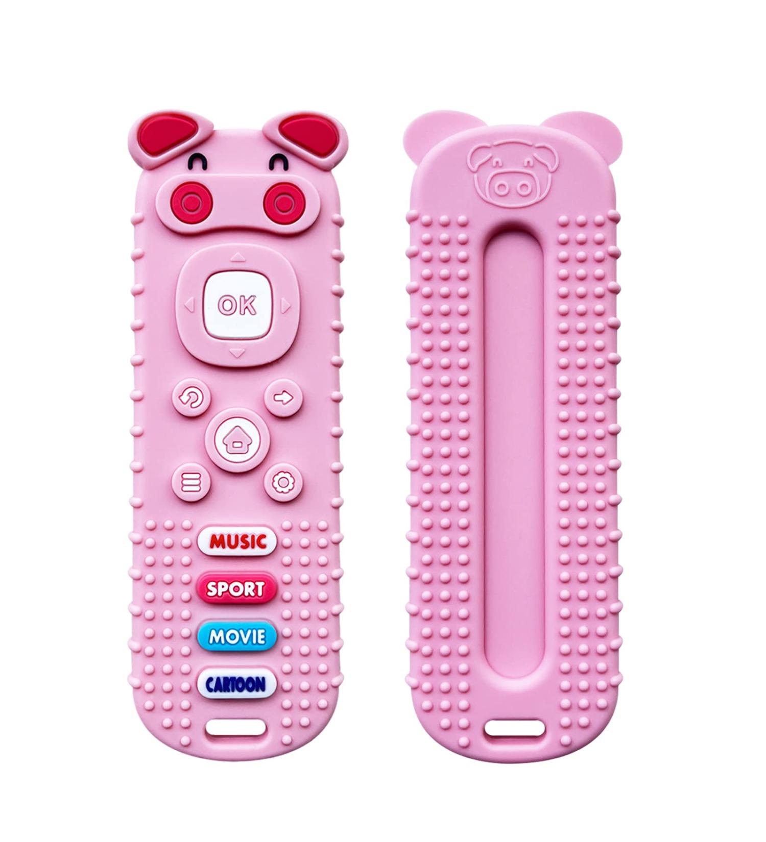 YAPROMO Cartoon Remote Teether Toy | Silicone Chew for Babies 3-18 Months | BPA-Free Pink Pig Teething Toy - Buy Online on GoSupps.com