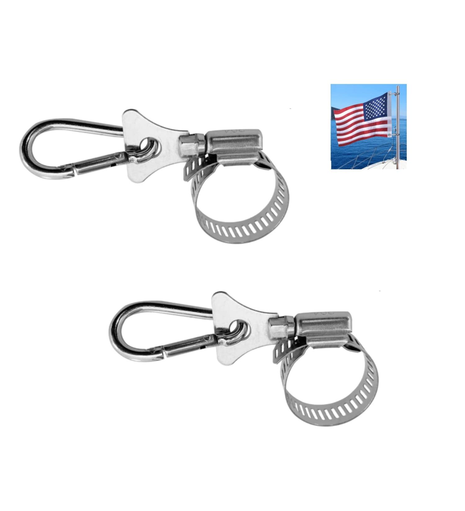 Boat Flag Pole Clips with Carabiner Clamp for Grommet Flag Mounts  Stainless Steel Pole Clips Carabiner Clips  For Flag Poles 0.75 to 1.2 Inch in Diameter  Easy to Use  2 Pack (Flag and Pole Not Included) 2 Pack silver - Buy Online on GoSupps.com