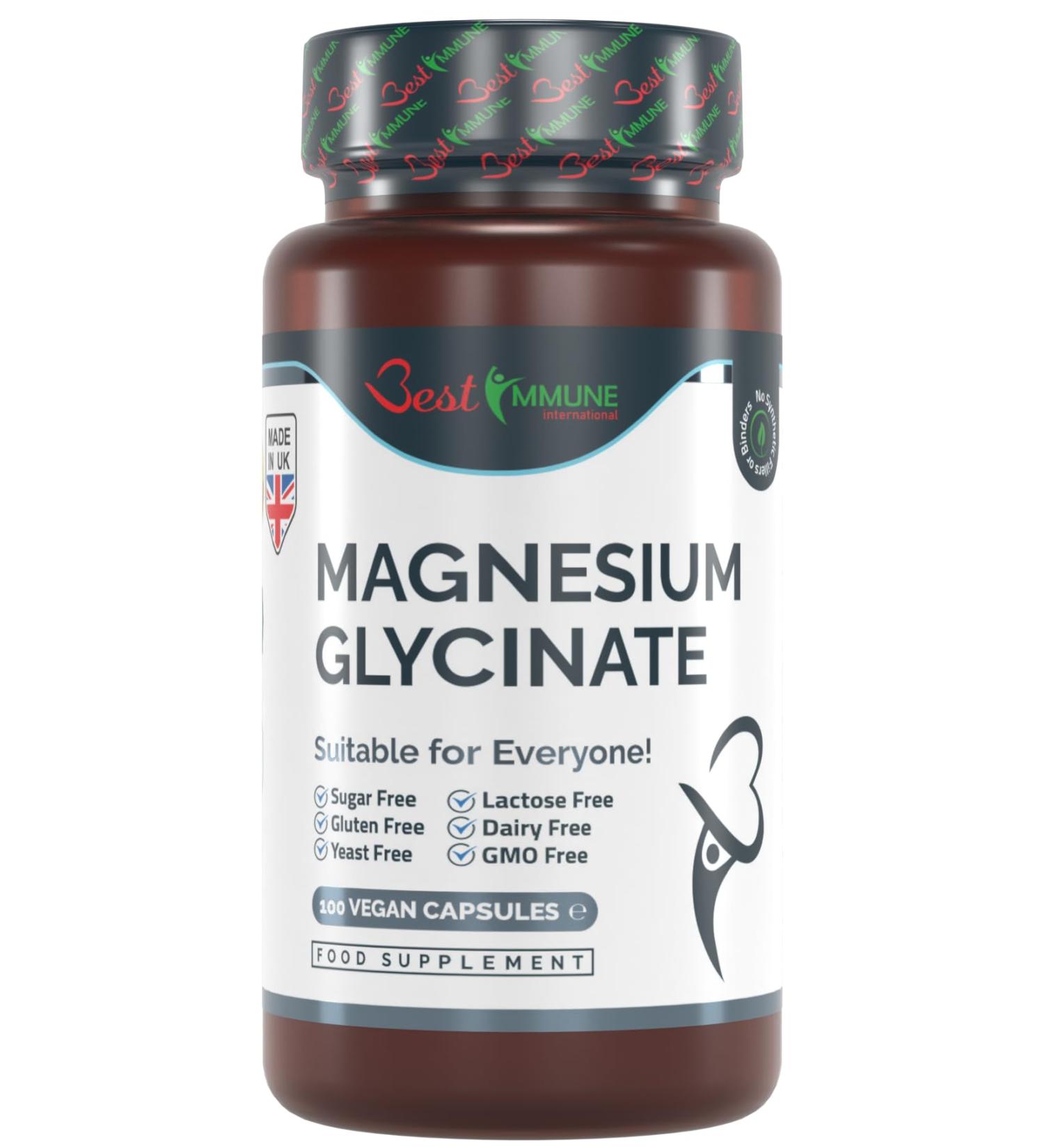 Premium Natural Magnesium Glycinate 500mg - 100 Vegan Capsules - Highest Bioavailability - Buy Online on GoSupps.com