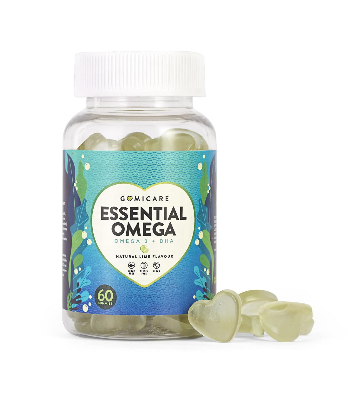 Gomicare Omega 3 Gummies - Vegan Sugar-Free Gluten & Lactose-Free - 60 Algal DHA Vitamin D & E - Health Boosting Supplements - Buy Online on GoSupps.com