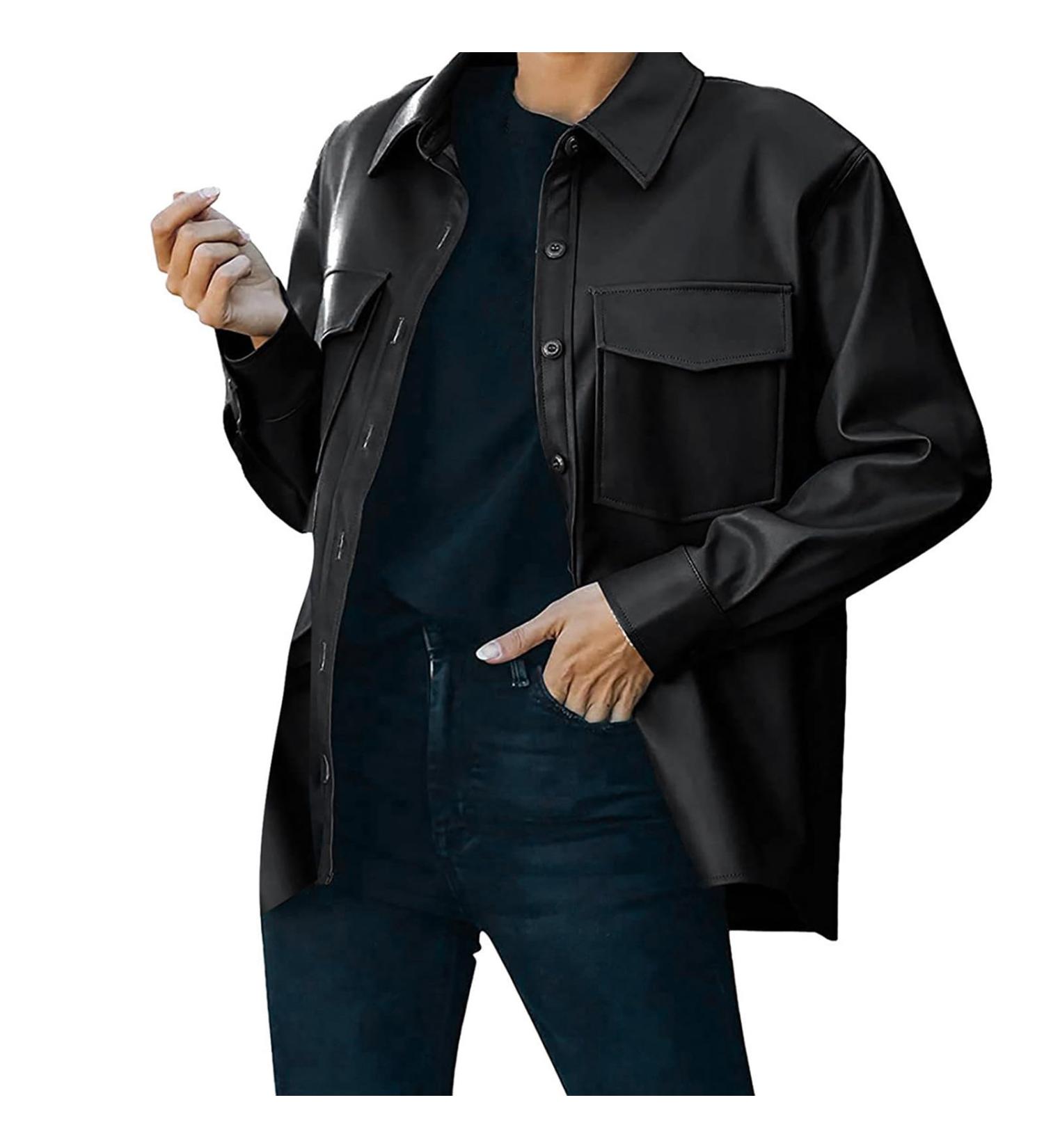 Shop Dantazz Women's Short Black Leather Jacket - Casual Motorcycle Blouse | Autumn Winter Fashion Blazer - Buy Online on GoSupps.com