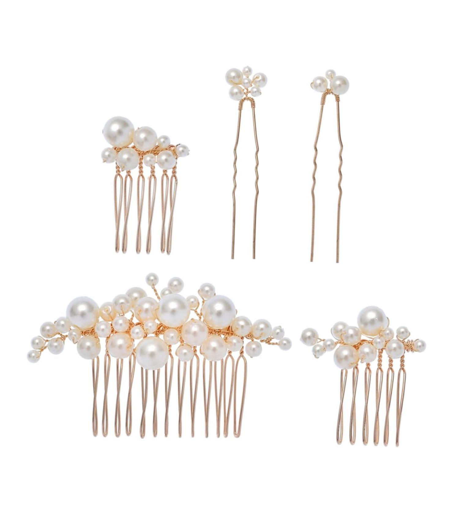 Beatifufu 1 Set Bride Wedding Hairpin Wedding Headdress Pearl Hairpin Pearl Hair Comb Bride Hair Fork Pearl Hair Side Comb Bride Hair Side Comb Pearl Bun Hairpin Pearl Hair Fork - Buy Online on GoSupps.com