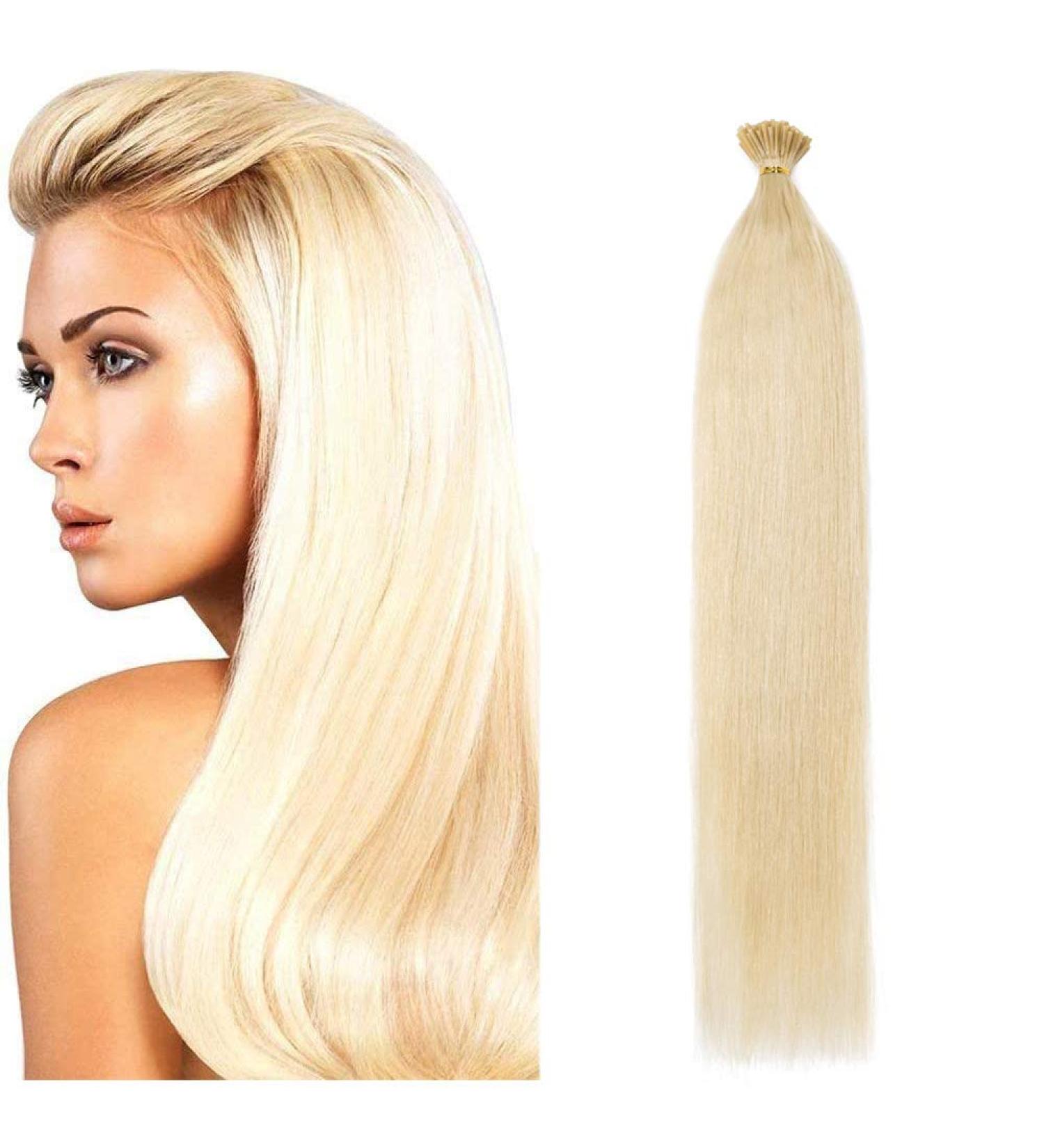 20" SEGO Pre Bonded Human Hair Extensions I Stick Tip 0.5g*100 Strands #60 Platinum Blonde 100% Real Remy Keratin Hair Extensions Straight (50g) - Buy Online on GoSupps.com
