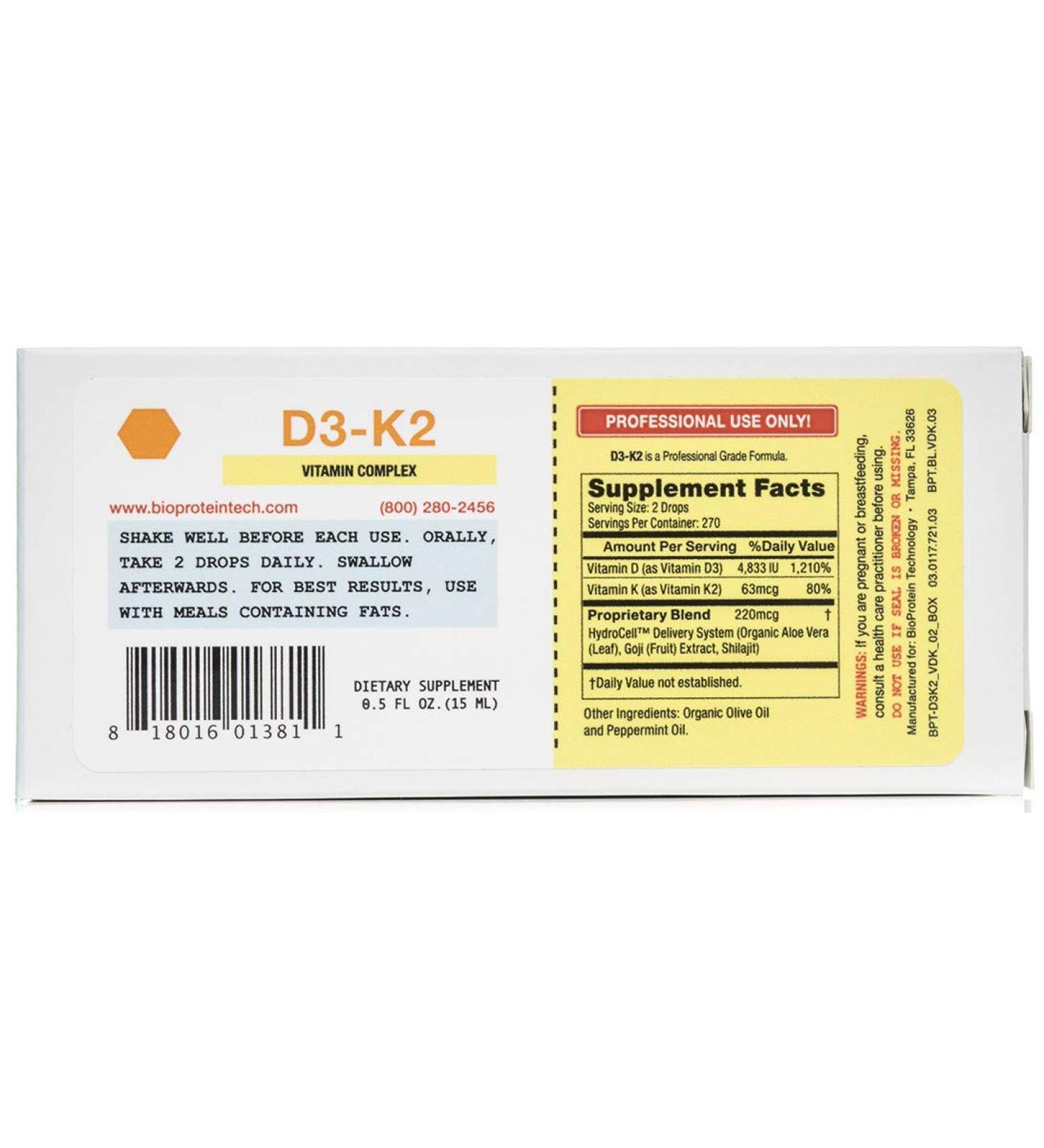 D3-K2 by BioProtein Technology - Liquid Sublingual Vitamin D3 / K2 ) 0.5 oz