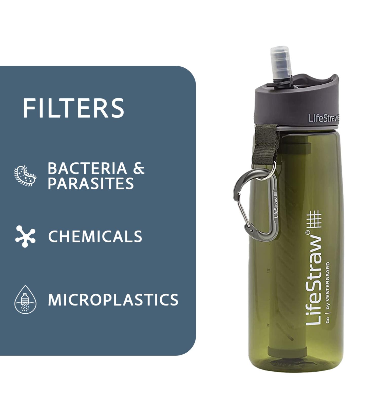 LifeStraw Go Bottle 2-Stage with Integrated 1 000 Liter LifeStraw Filter and Activated Carbon  Green  22oz Green 22oz - Buy Online on GoSupps.com
