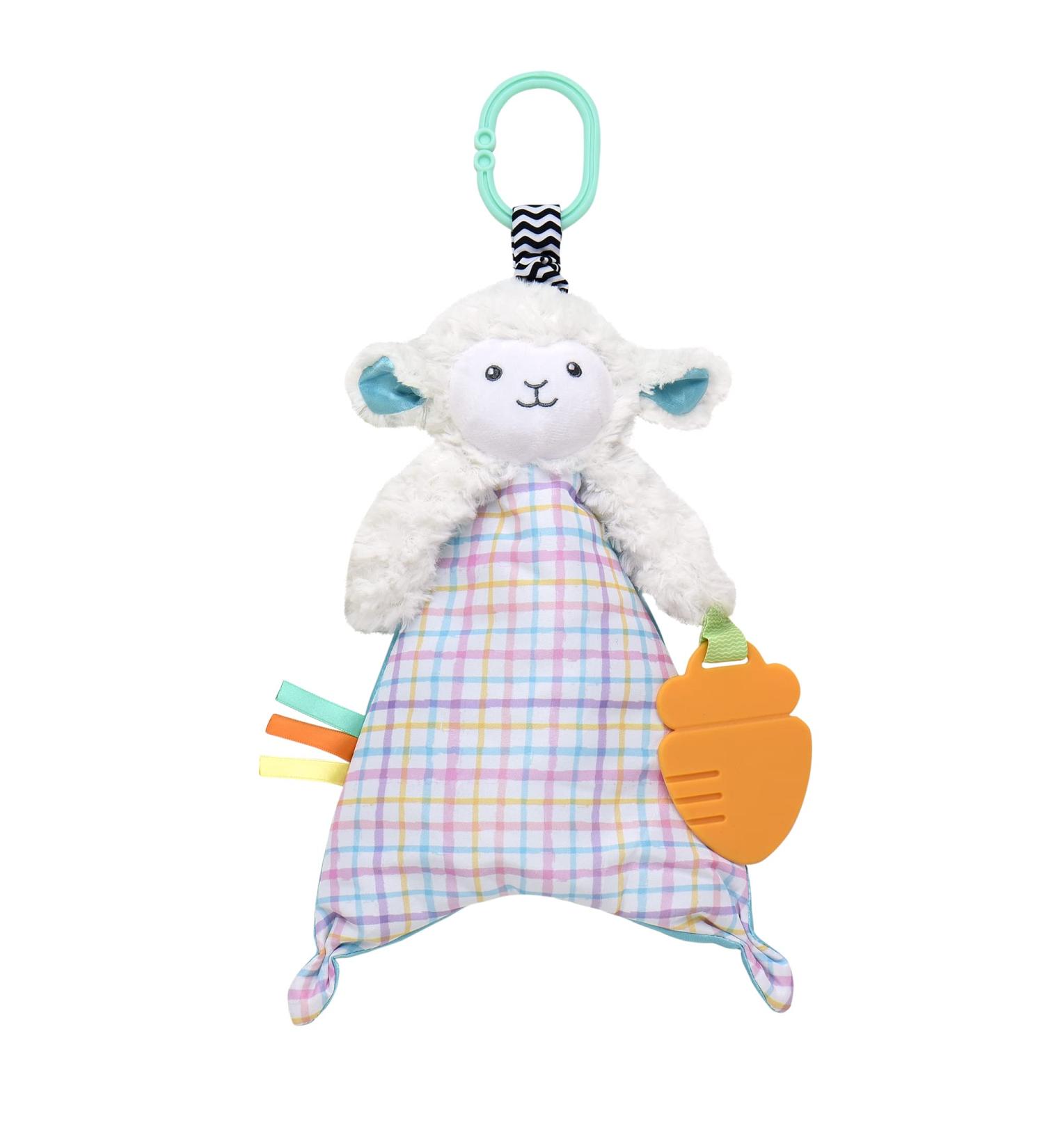 Baby Starters Magic Years 10 Crinkle Plush Activity Toy with Teether and Travel Clip  White Lamb with Satin