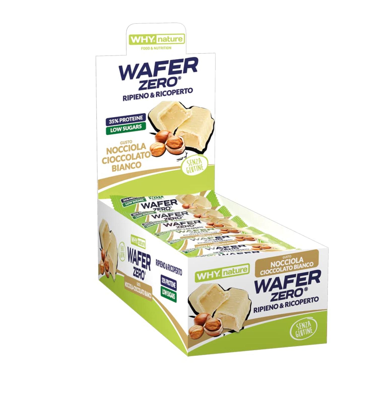 WHY NATURE WHY NATURE WAFER ZERO - Wafer waffle with protein topping Hazelnut and white chocolate taste - Gluten free protein snack - Box of 24 pieces - 35 g - Buy Online on GoSupps.com