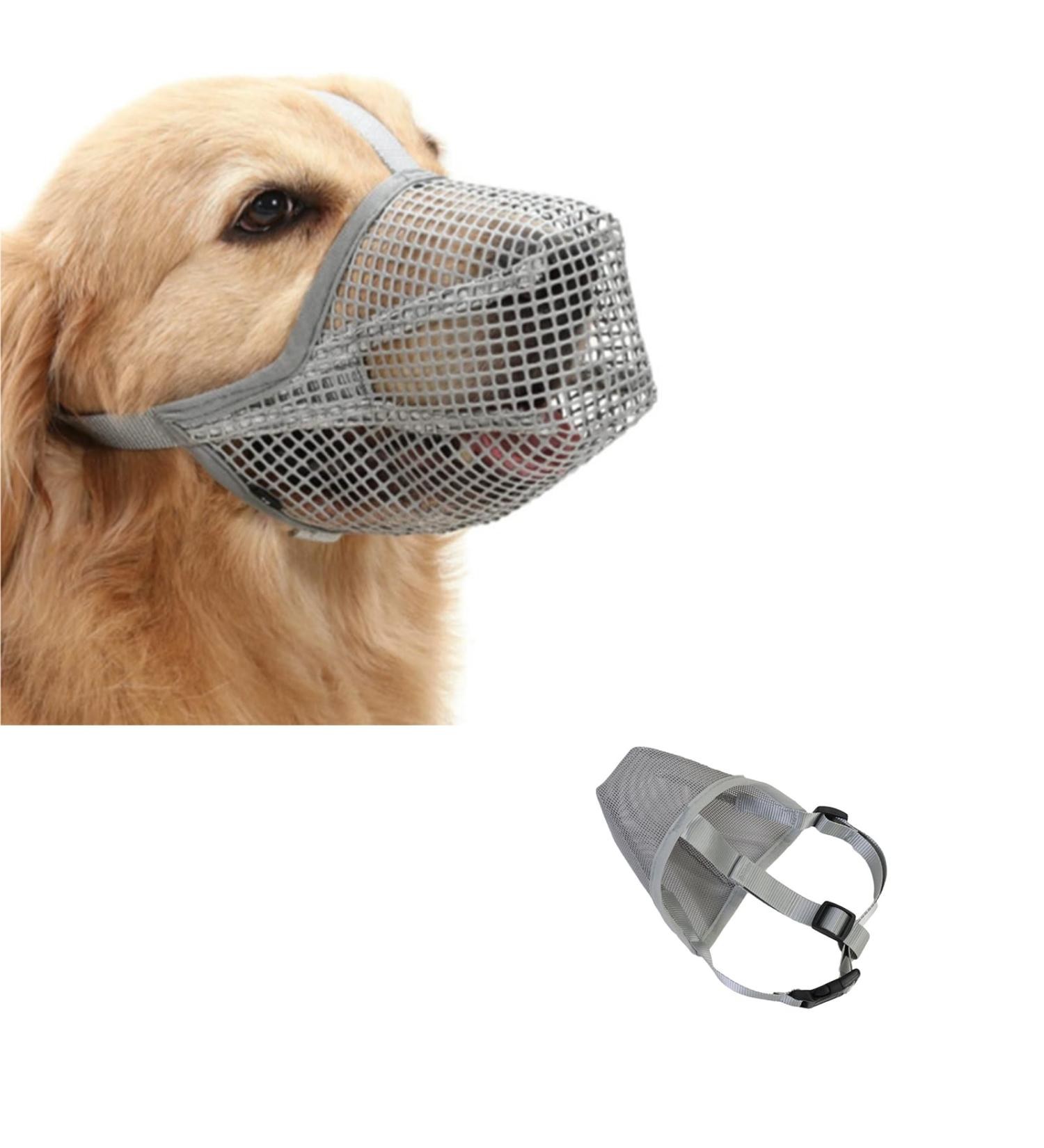 Breathable Mesh Dog Muzzle - Adjustable for Small Medium & Large Dogs | Prevents Biting Chewing & Barking - Gray (M) - Buy Online on GoSupps.com