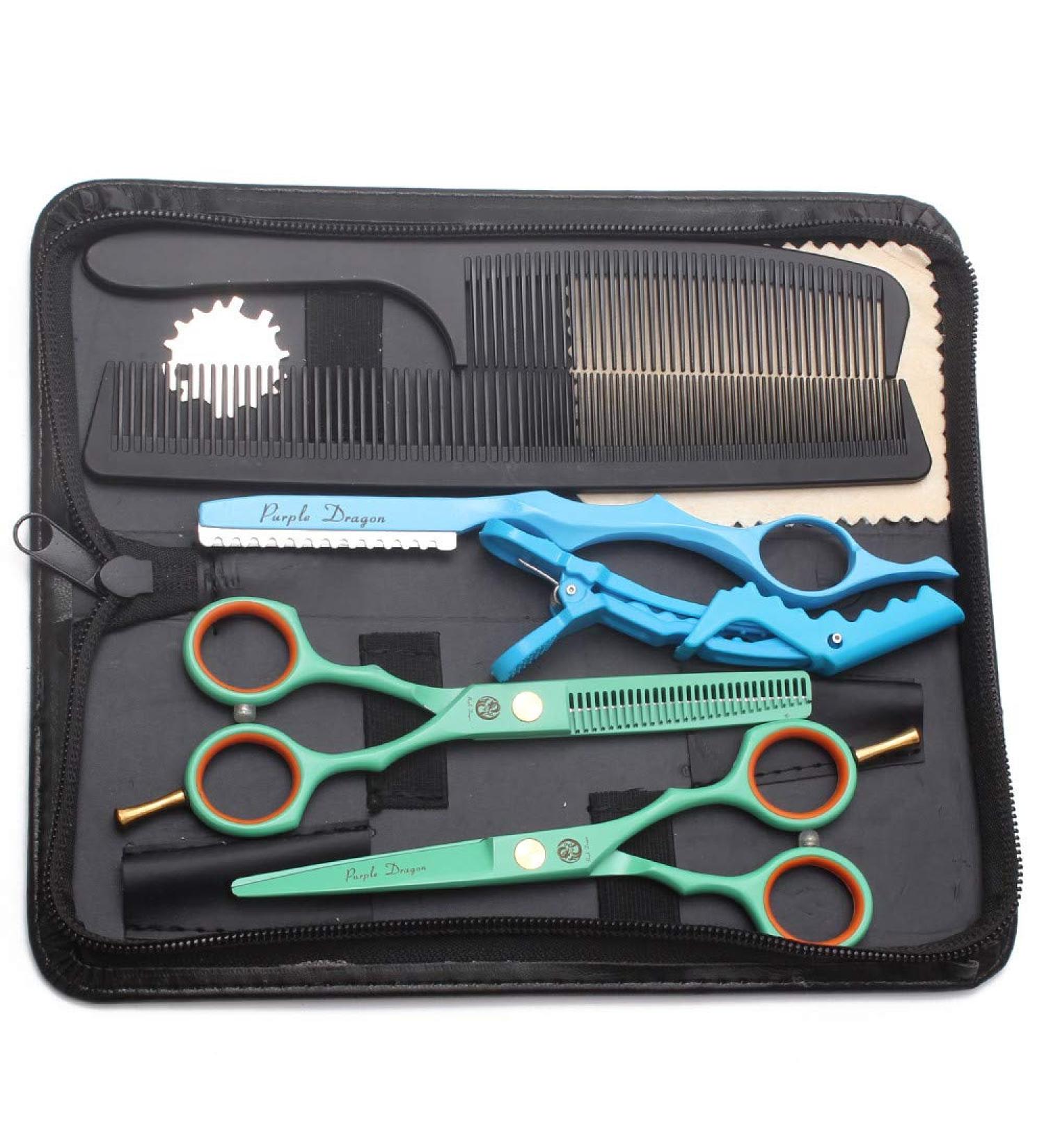 Purple dragon hair scissors 5.5 inch green professional hairdressing scissors hairdressing scissors set perfect haircut for women and men Sharfe scissors for barber hairdresser beginners greenen
