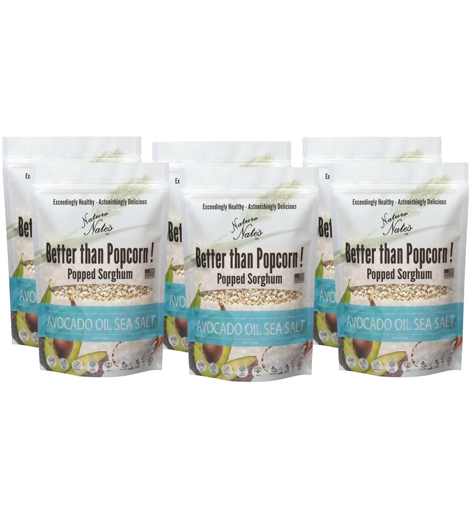 Nature Nate's Organic Popped Sorghum with Avocado Oil and Sea Salt - Keto & Gluten Free Snacks - Made in USA - 5oz (Pack of 6) - Buy Online on GoSupps.com