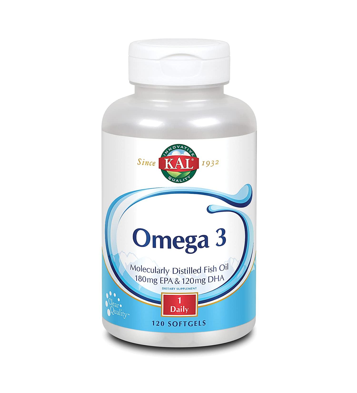 KAL Omega 3 | Omega-3 Fish Oil for Healthy Heart Joint & Brain Support | 180mg EPA 120mg DHA (120 CT 120 Serv) 120 Count (Pack of 1) - Buy Online on GoSupps.com
