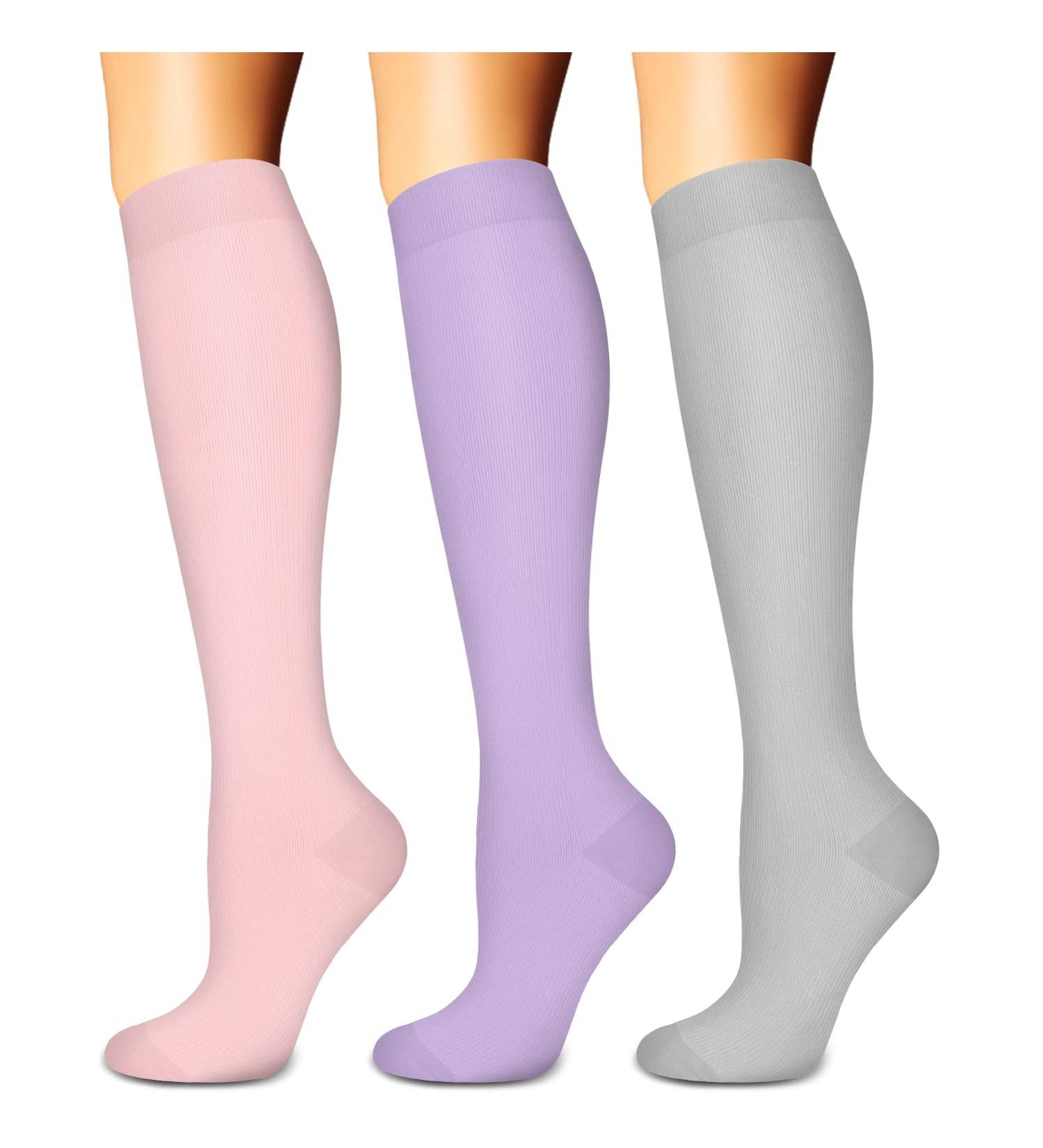 Compression Socks 3 Pairs for Men & Women - Support for Running, Nurses, Cycling - Pink/Purple/Grey - Small-Medium - Buy Online on GoSupps.com