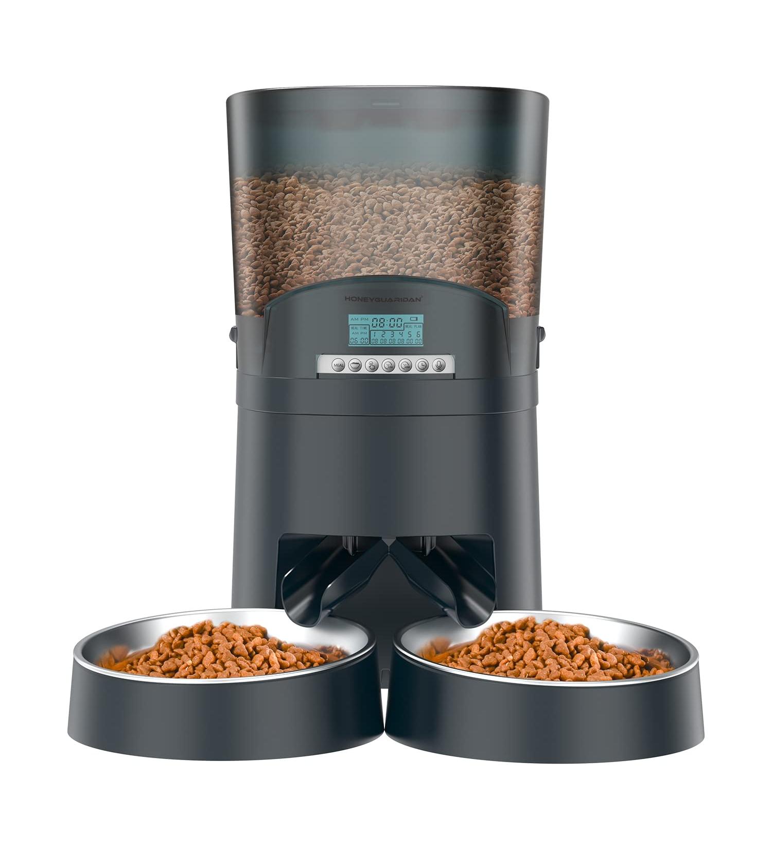 HoneyGuaridan Automatic Cat Feeder for 2 Cats - 6.5L/4.5L Pet Food Dispenser with Stainless Steel Bowl - 6 Meals - Blue - Buy Online on GoSupps.com