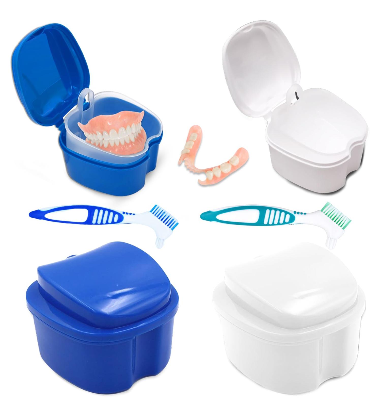 Buy 2 Dental Prosthesis Cases with Cleaning Brushes | Storage & Bathing Container Set (Blue & White) - International Shipping Available - Buy Online on GoSupps.com
