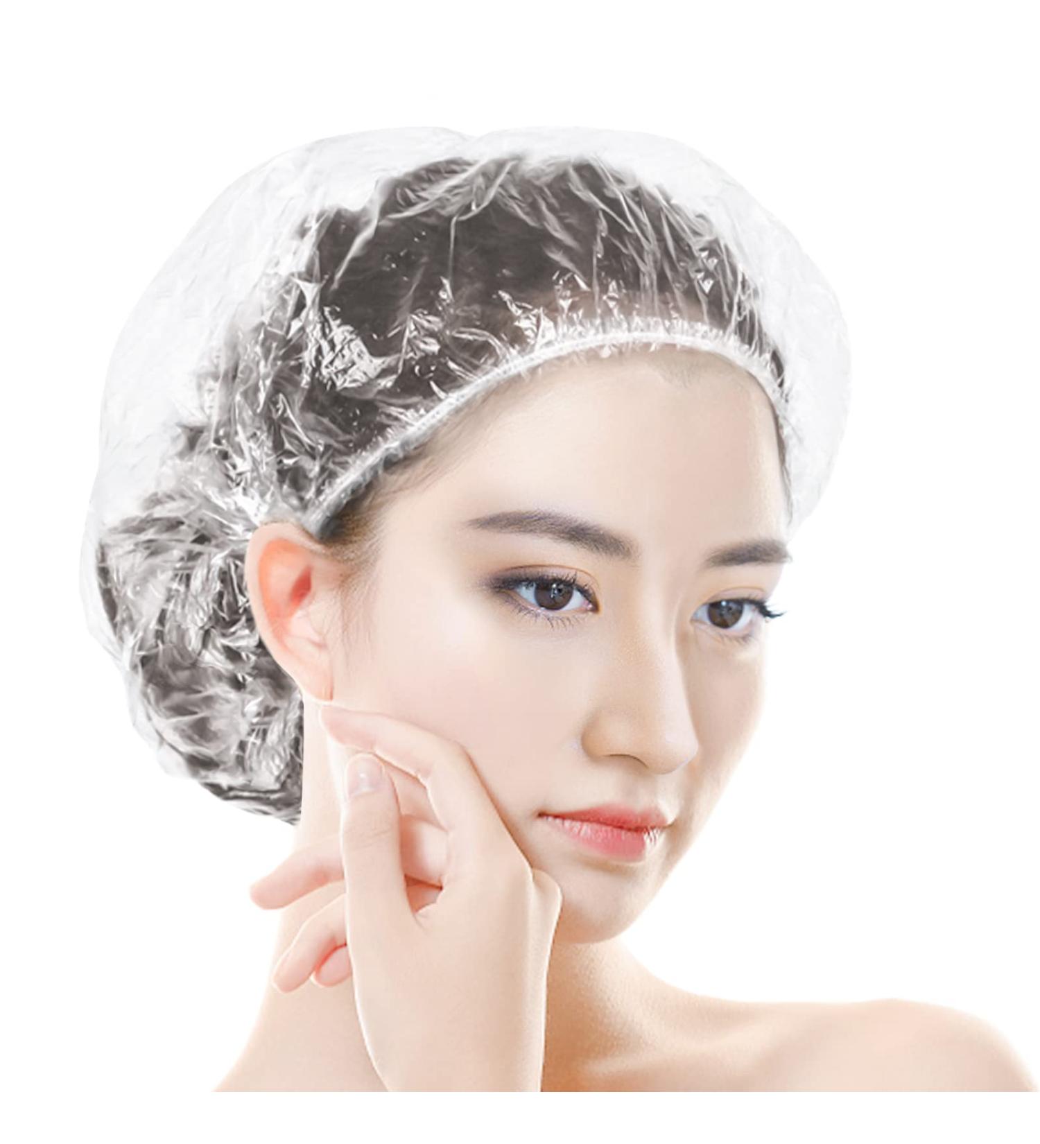 Yafeco 100 Pcs Disposable Shower Caps - Large Waterproof Clear Hair Treatment Caps for Women, Kids, Girls - Ideal for Travel, Spa, and Home Use - 18.1 Inch - Buy Online on GoSupps.com