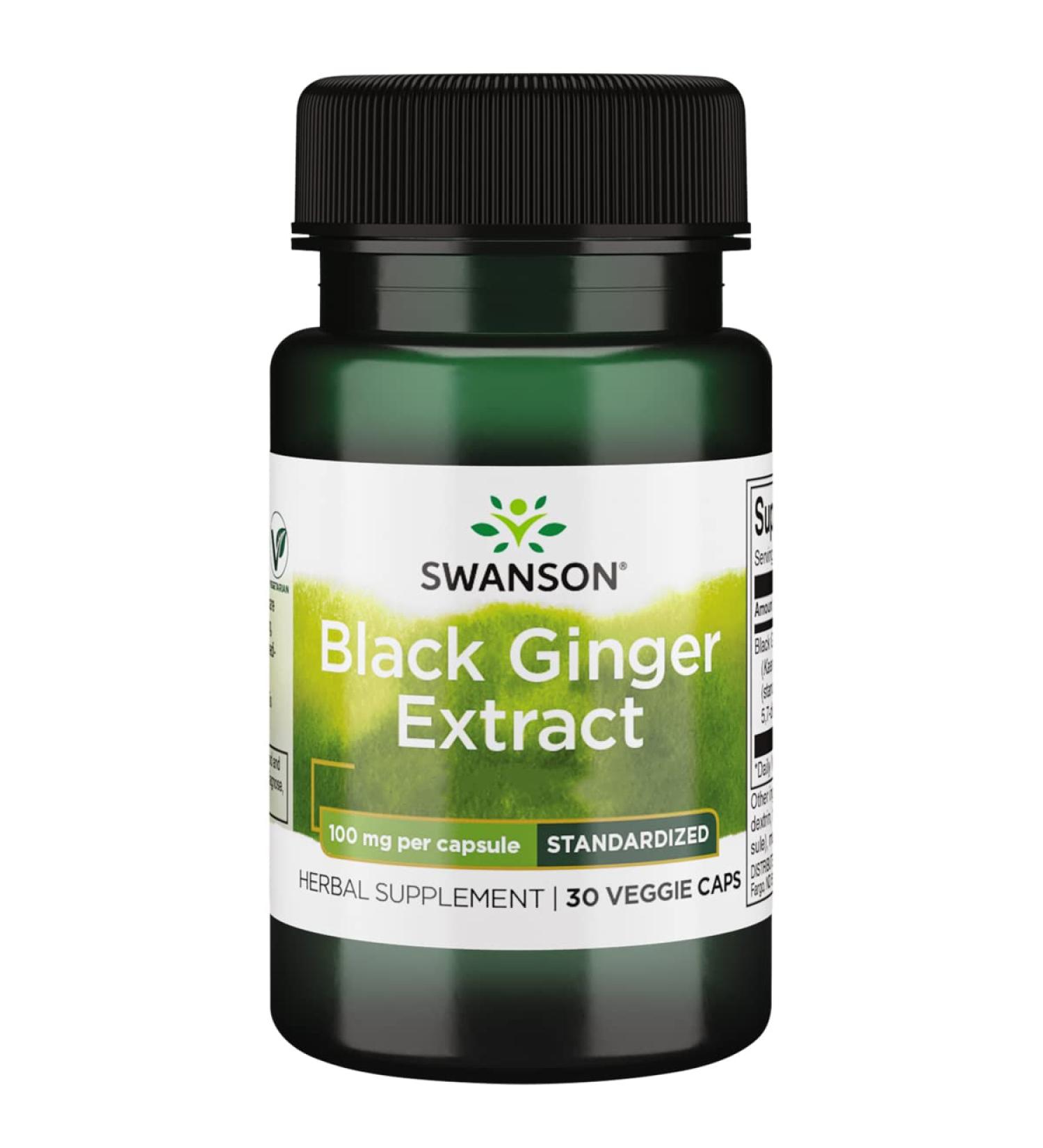 Swanson Black Ginger Extract 100mg - High Strength 30 Vegan Capsules - Lab Tested - Vegetarian - Non GMO - Buy Online on GoSupps.com