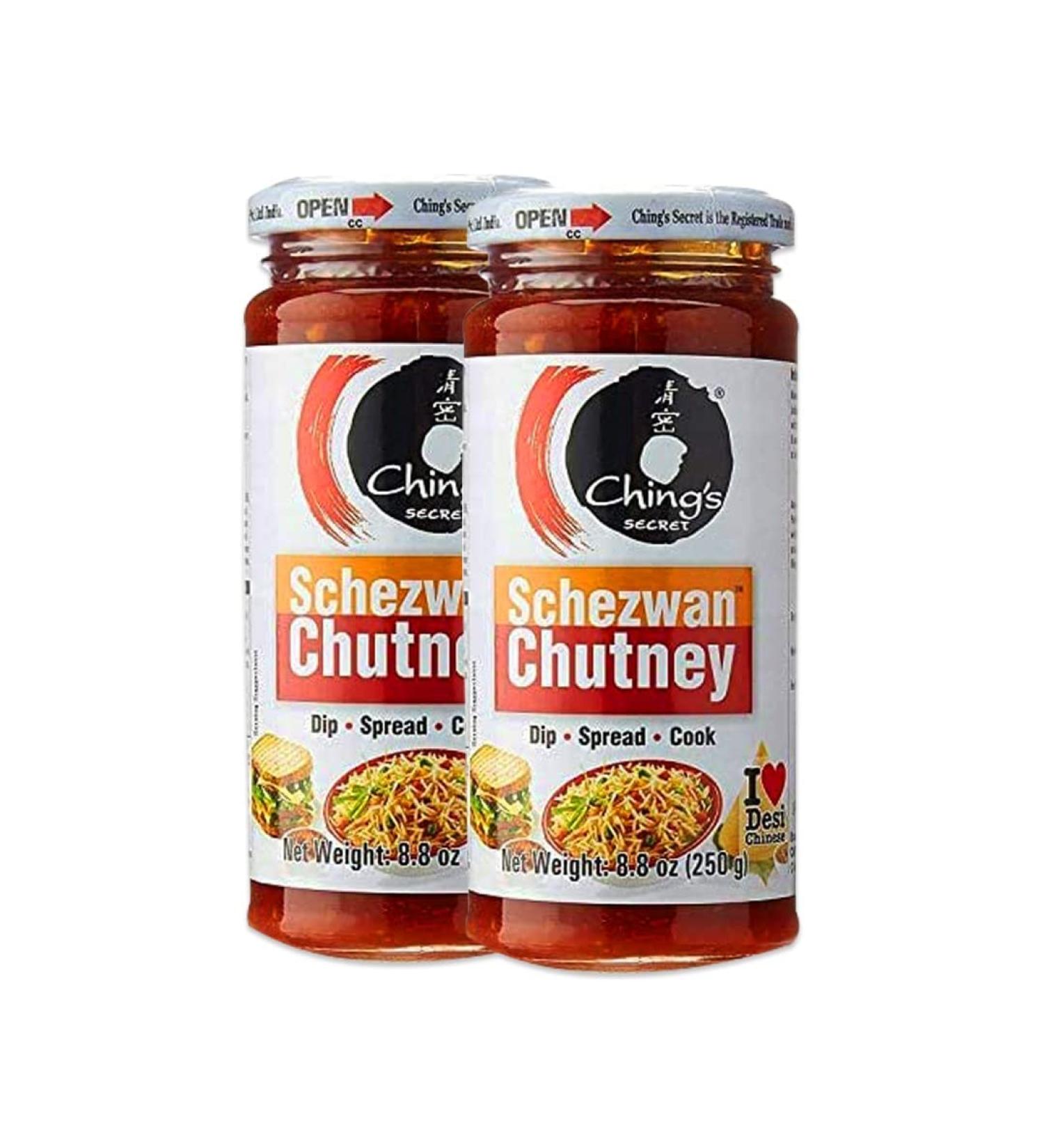 Chings Secret Schezwan Chutney | 250G | Spicy Dip with Starters | Spreading Chutney | Makes Your Food Tantalizing and Delicious | Indian Origin | Pack of 2 Schezwan Chutney 500G (Pack of 2) - Buy Online on GoSupps.com
