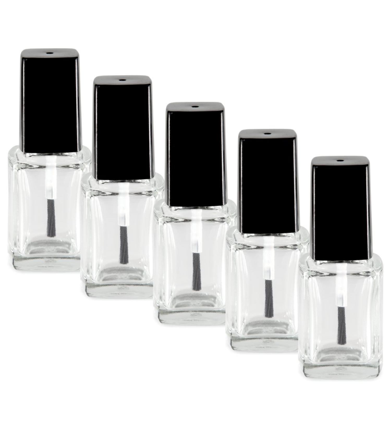 Buy Nailfun 5x Empty 10ml Clear Nail Polish Bottles with Black Lid & Brush - Ideal for DIY Manicures | International Shipping Available - Buy Online on GoSupps.com
