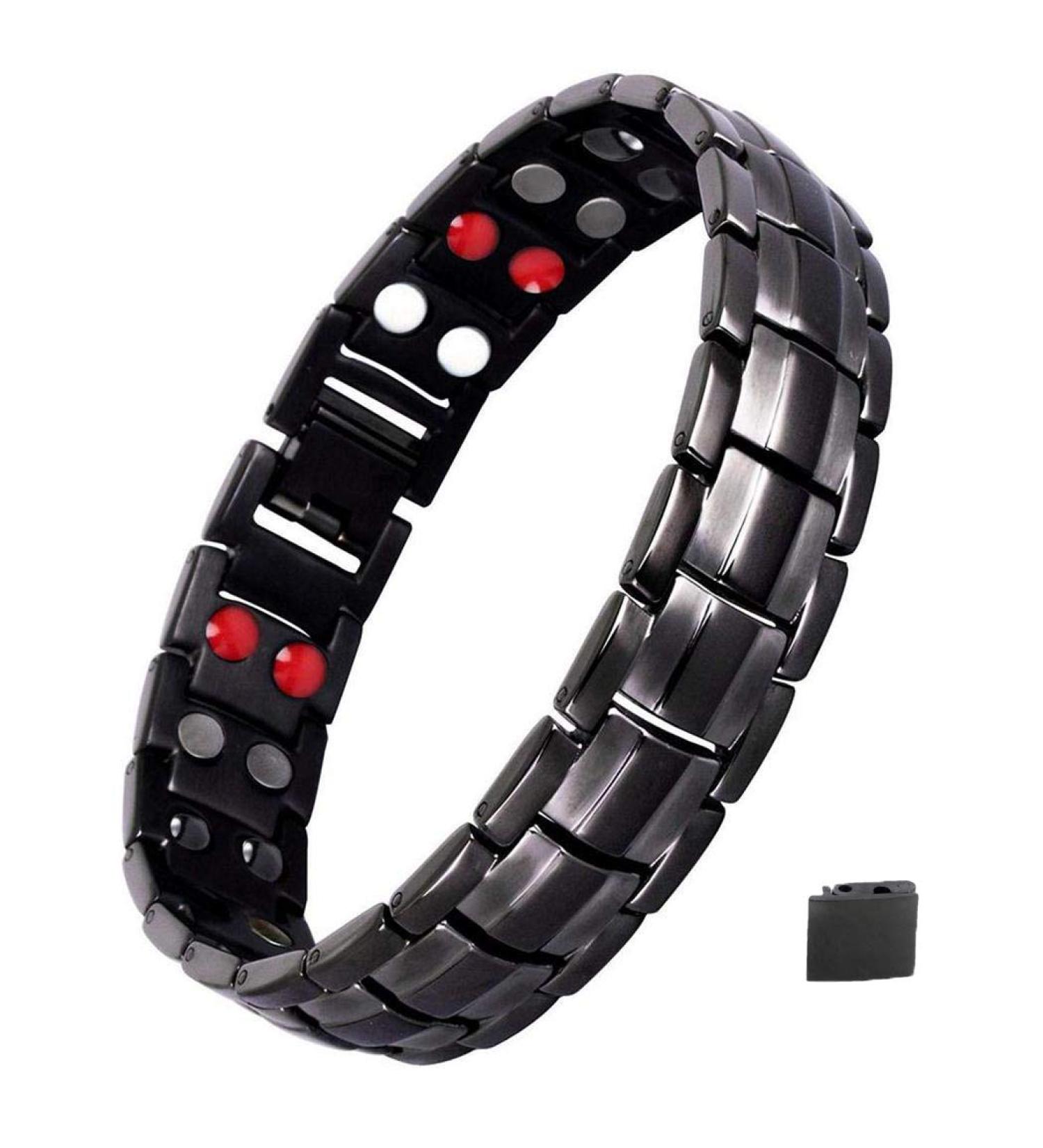 Mens Magnetic Bracelet Titanium Steel Elegant Wide Sleek Wistband for Relief Pain with Adjusting Tool and Gift Box - Buy Online on GoSupps.com