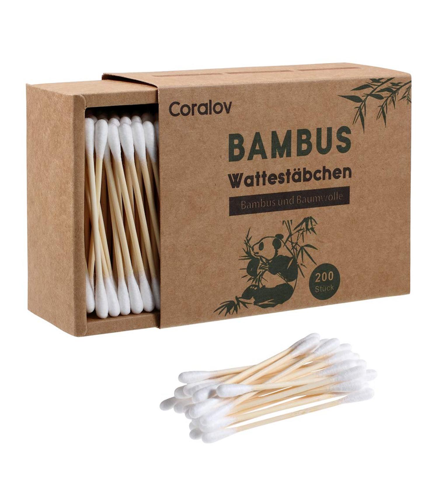 Bamboo Cotton Swabs 200pcs | Double Tipped Wooden Vegan Swabs - Recyclable & Biodegradable | Ear & Makeup Cleaning - Buy Online on GoSupps.com