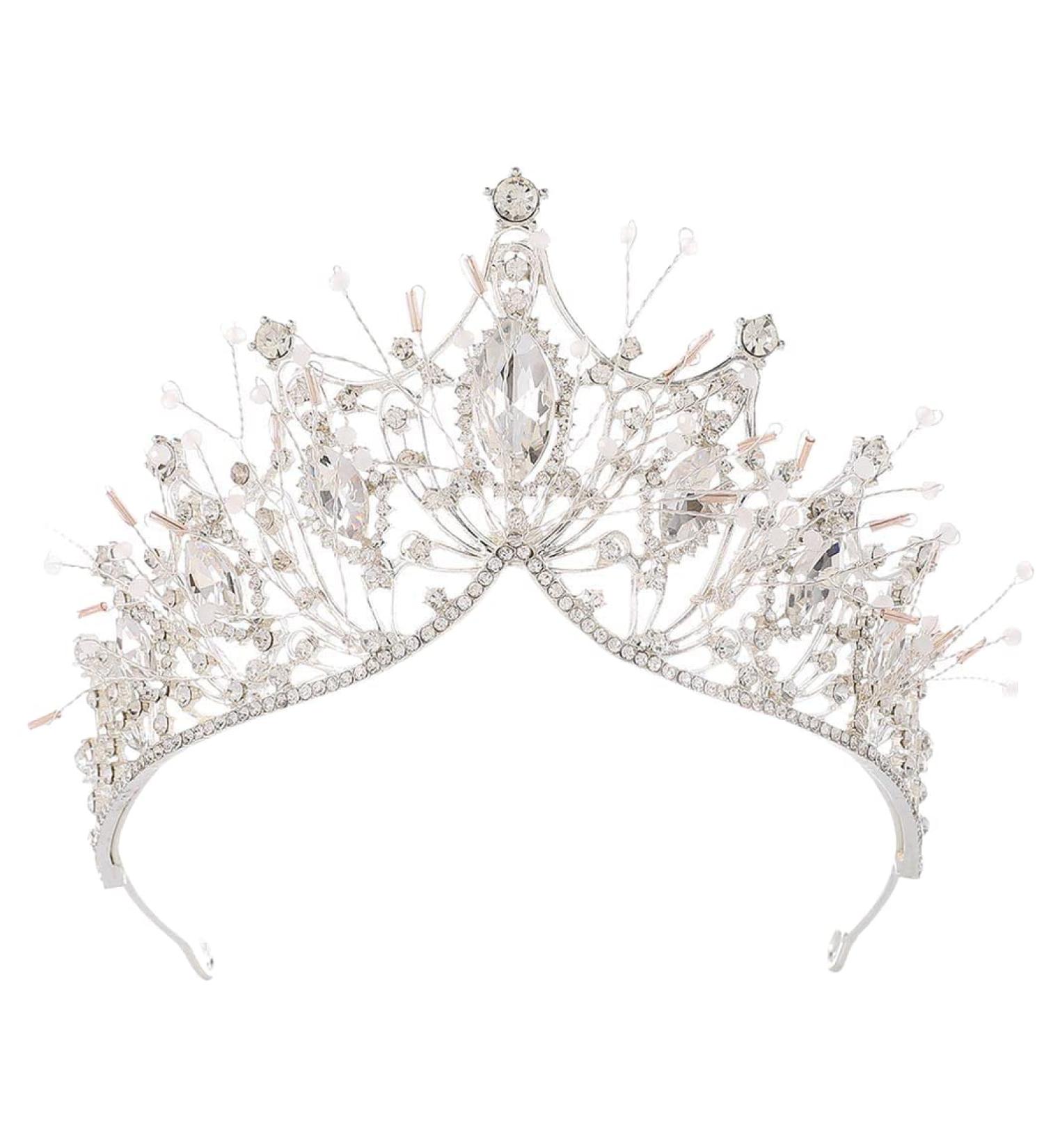 Eyret Tiara and Crown Crystal Silver Wedding Tiaras Rhinestone Prom Tiara Beaded Headdress for Women and Girls (A-Silver)