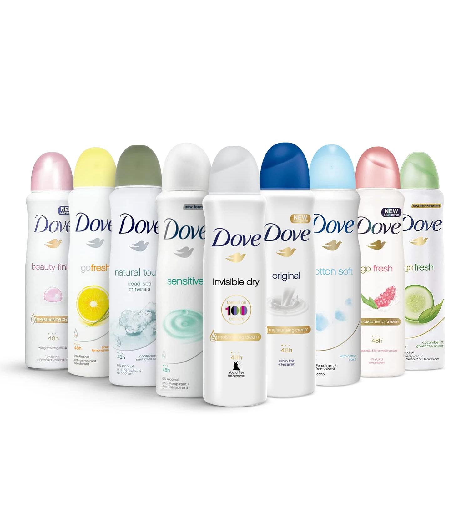 Dove Antiperspirant Deodorant Spray Variety 10-Pack | 48-Hour Protection | Moisturizing | Cruelty-Free | 150 mL - Buy Online on GoSupps.com