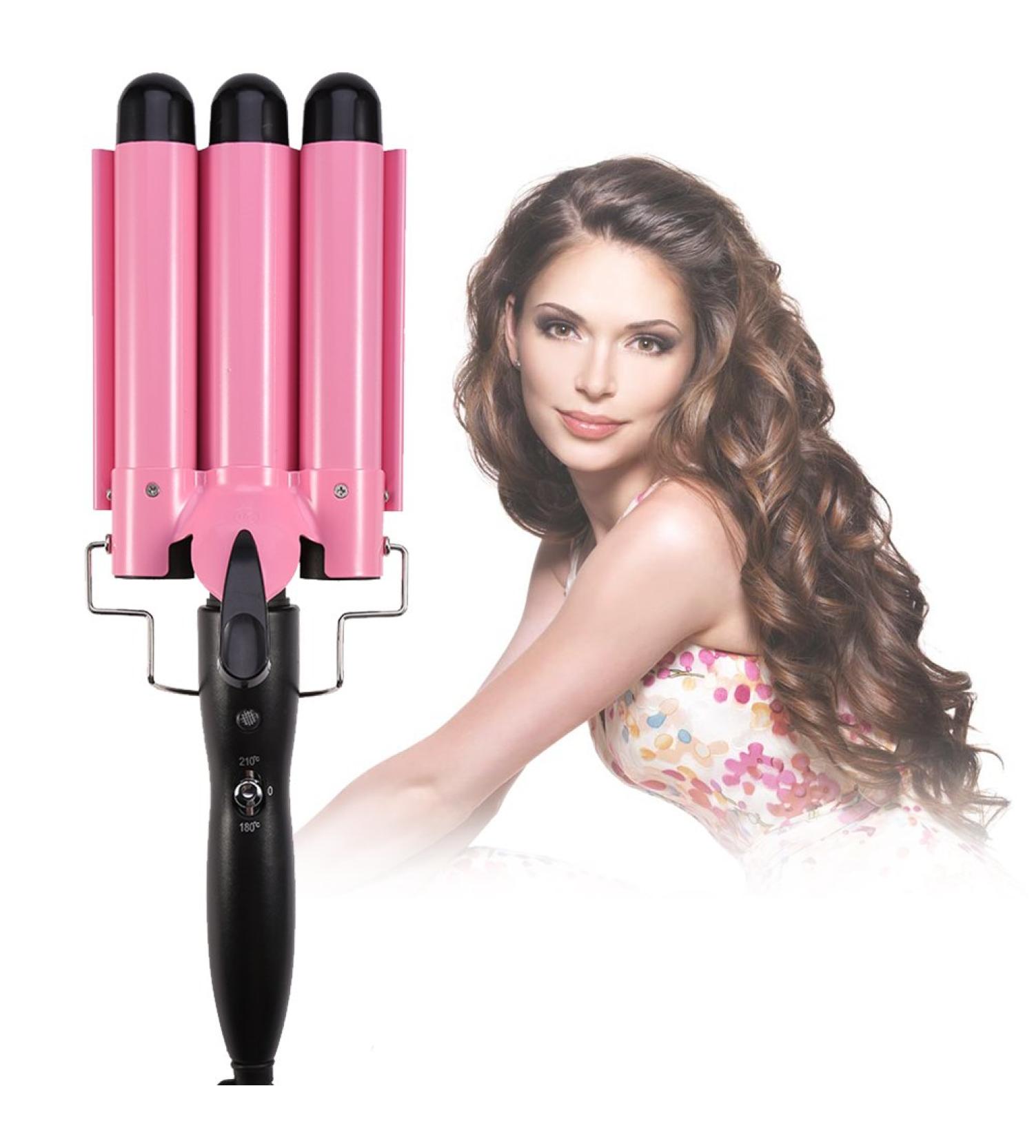 Portable 3 Barrel Ceramic Hair Curling Iron - Temperature Adjustable Wave Iron Wand for DIY Curly Hair Styling (22mm) - Buy Online on GoSupps.com