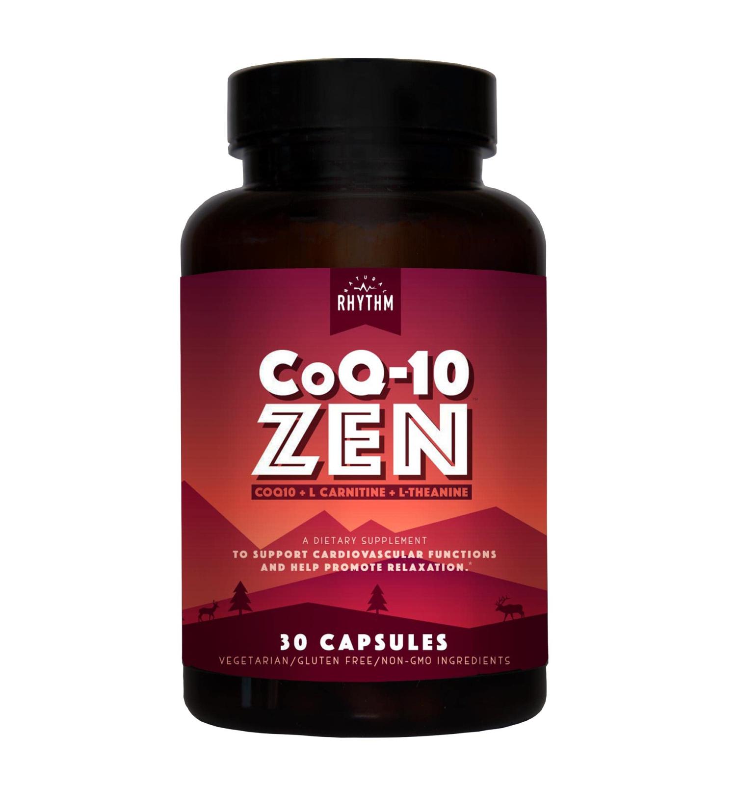 Natural Rhythm CoQ10-ZEN: Coenzyme Q10 L-Carnitine & L-Theanine - 30 Capsules for Energy & Relaxation - International Shipping Available - Buy Online on GoSupps.com