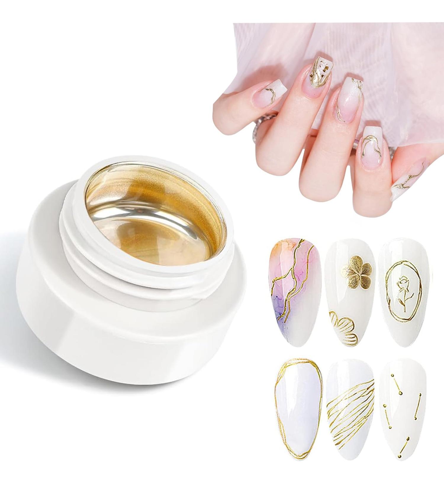 Metallic Painting Gel Nail Polish - Mirror Gold Liner Gel Polish - 3D Metal Painting - Mirror Nails Finish - Metal Painting Gel - Nail Liner Painting Gel Polish DIY Nail Drawing at Home(Gold) - Buy Online on GoSupps.com