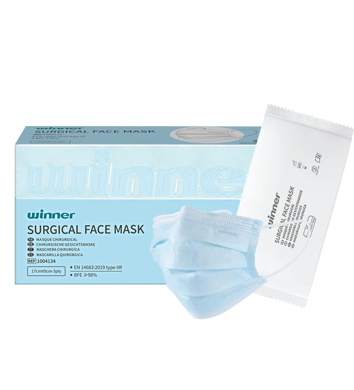 Winner Medical 3 Ply Individually Wrapped Face Masks - 30 Pcs/Box - Type IIR Surgical Face Mask with Ear Loop - Buy Online on GoSupps.com
