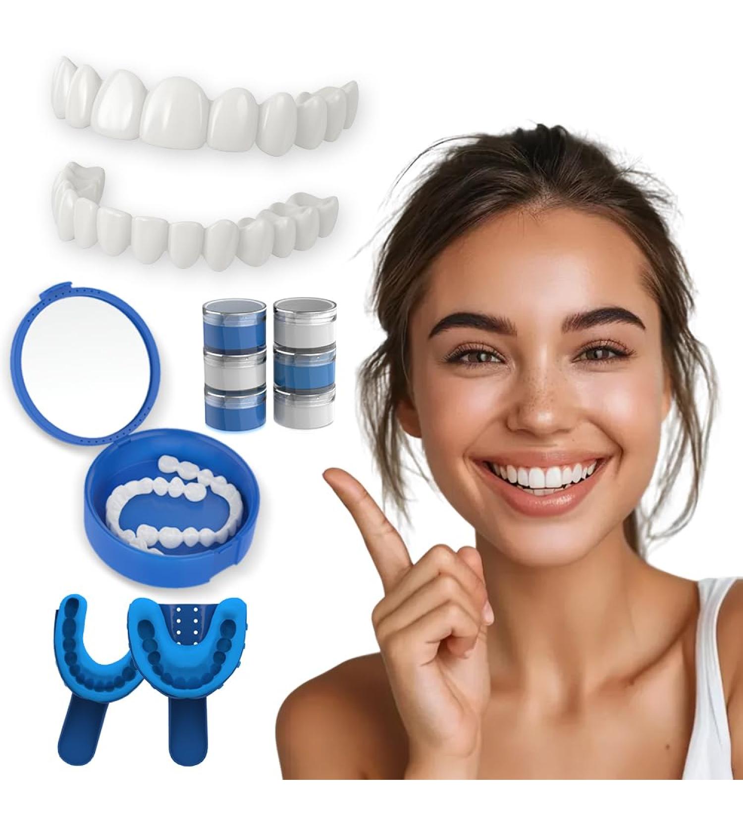Cosmetic Dental Veneers Upper and Lower Custom Fit Whitening Covers Temporary Snap-On Smile Enhancement Kit Reusable with Fitting Tools - Buy Online on GoSupps.com