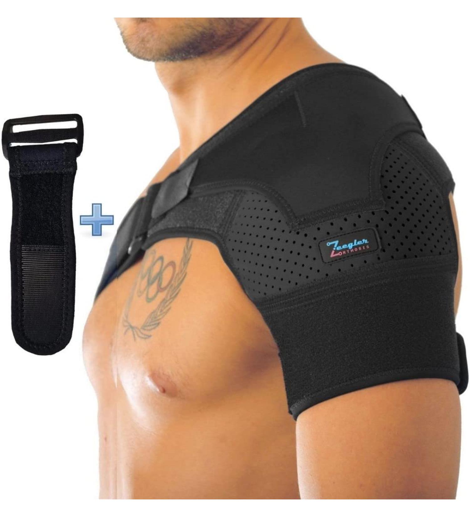 Shoulder Brace for Women & Men - Torn Rotator Cuff Support AC Joint Pain Relief Arm Immobilizer Wrap - Medium/Large Black - Free Extension - Buy Online on GoSupps.com