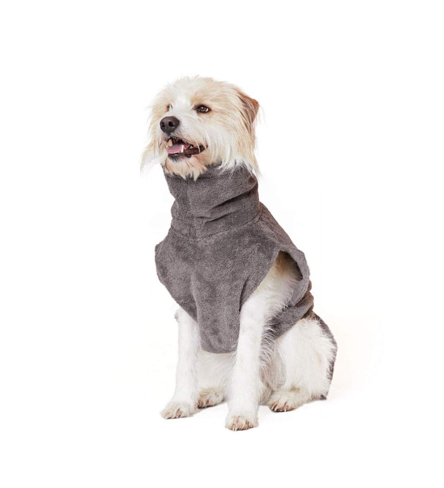 Lills Dog Bathrobe - 100% Organic Cotton in Stone Grey | XS Size (45 cm Back Length) - Perfect for International Shipping - Buy Online on GoSupps.com