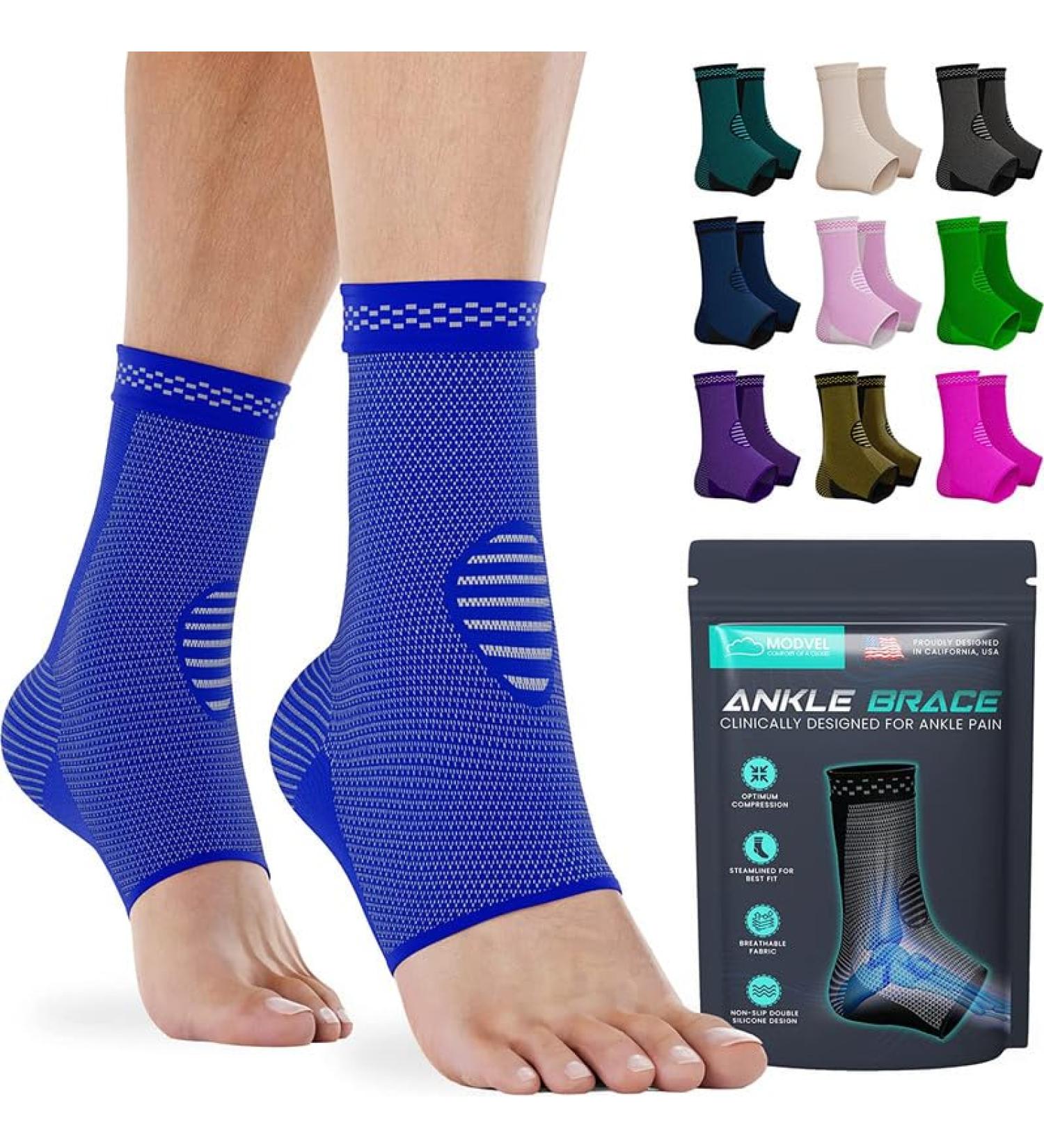 Modvel Ankle Brace Socks for Sprains - Compression Sleeve for Men & Women - Tendonitis Arthritis & Sports Support - Blue Large - Buy Online on GoSupps.com