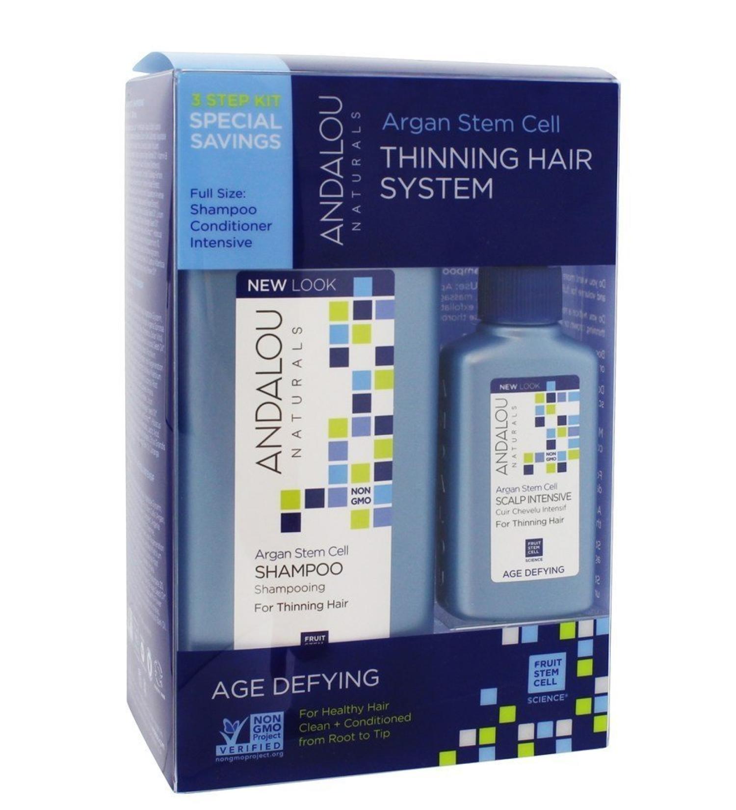 Andalou Naturals Age Defying Hair Thinning Treatment System 3 Piece Kit Conditioner Shampoo 11.5 Ounce
