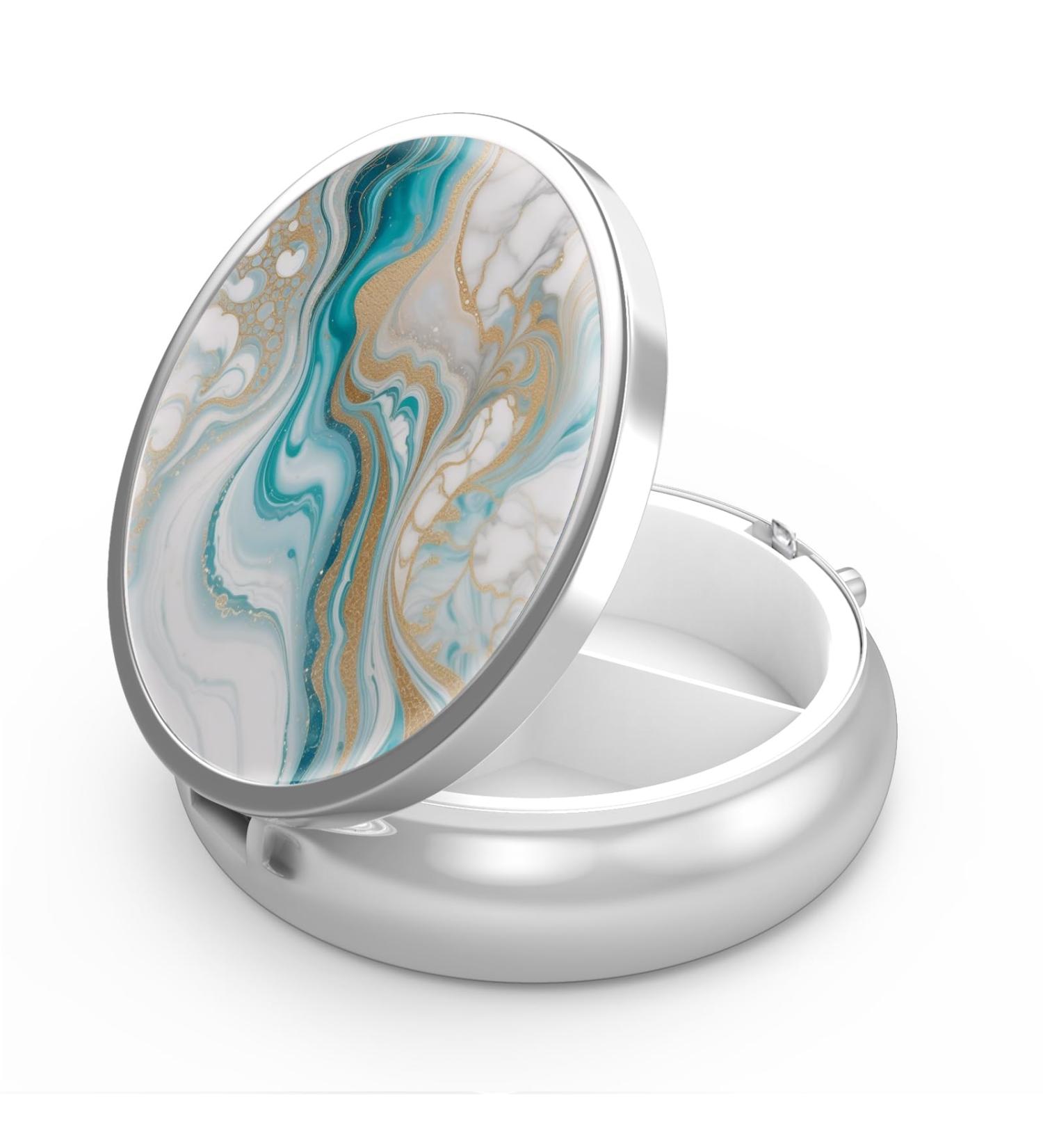 Portable 3-Compartment Pill Can - Decorative Green Marbling Pill Box for Vitamins & Medicines | Unique Gift & Organizer - Buy Online on GoSupps.com