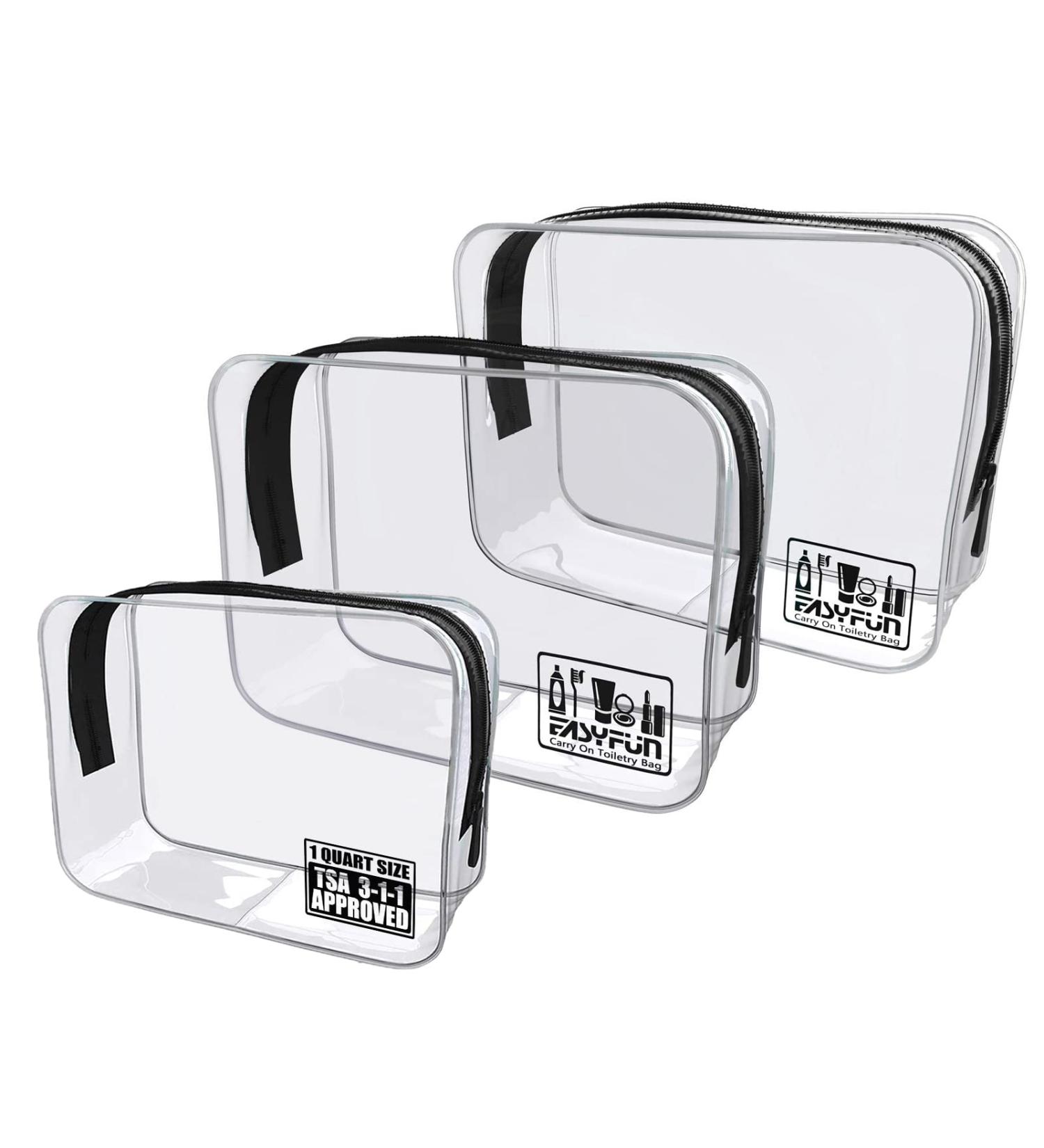 TSA Approved Toiletry Bag Clear Quart Bag Travel Makeup Bags 3 PCS Travel Accessories Small Cosmetic Pouch With Zipper Carry On Airport Airline Quart Size For Men Women Black Pack of 3 - Buy Online on GoSupps.com