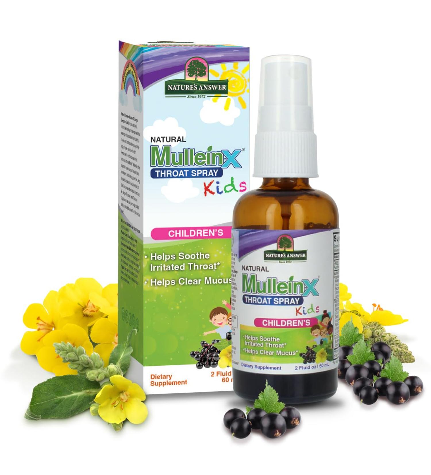 Nature's Answer Mullein X Kids Throat Spray 2oz - Gluten Free Vegetarian Alcohol Free Non GMO Clears Mucus Soothes Irritated Throat Made in USA - Support for Children Toddlers- Travel Size - Buy Online on GoSupps.com