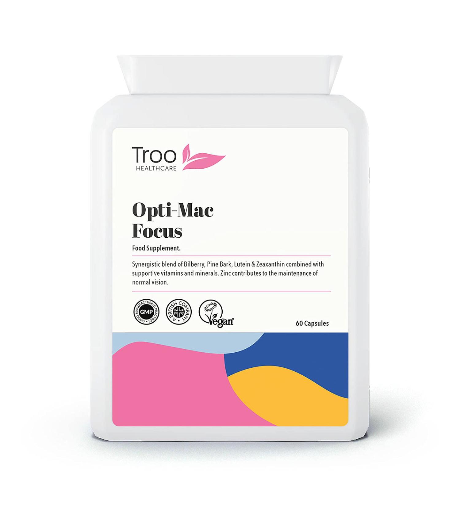 Opti-Mac Focus Eye Support 60 Capsules | Advanced Macular and Vision Formula | with Zeaxanthin, Lutein, Bilberry & Pine Bark | UK Manufactured | 2 Months Supply - Buy Online on GoSupps.com
