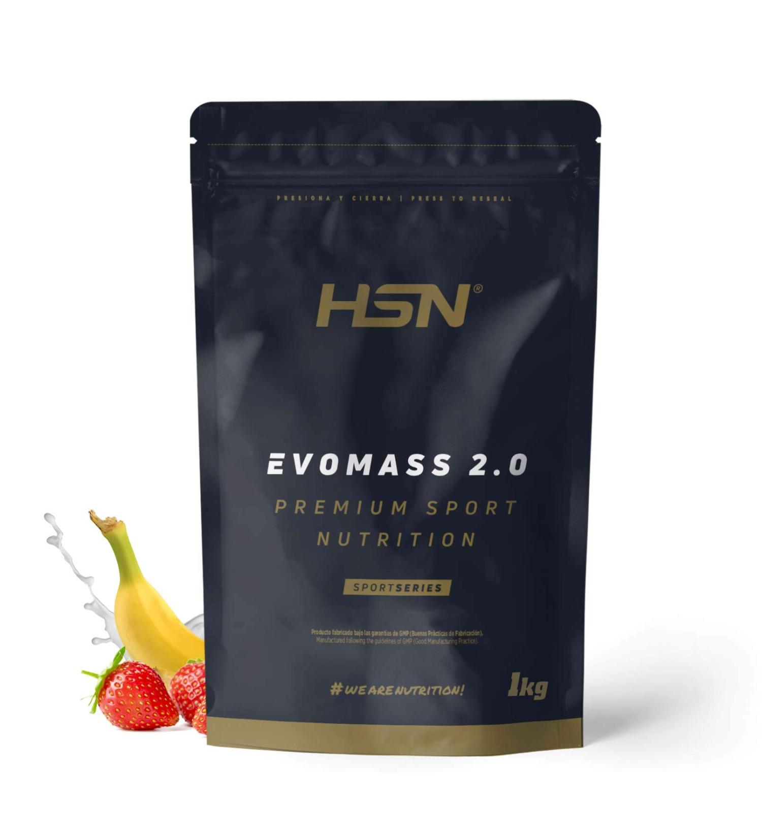 Weight Gainer and Muscle Mass of HSN | Evomass 2.0 | Weight Gainer: Carbohydrates (Maltodextrin + Oatmeal) + Whey Protein | Vegetarian Strawberry-Banana Flavor 1 kg - Buy Online on GoSupps.com