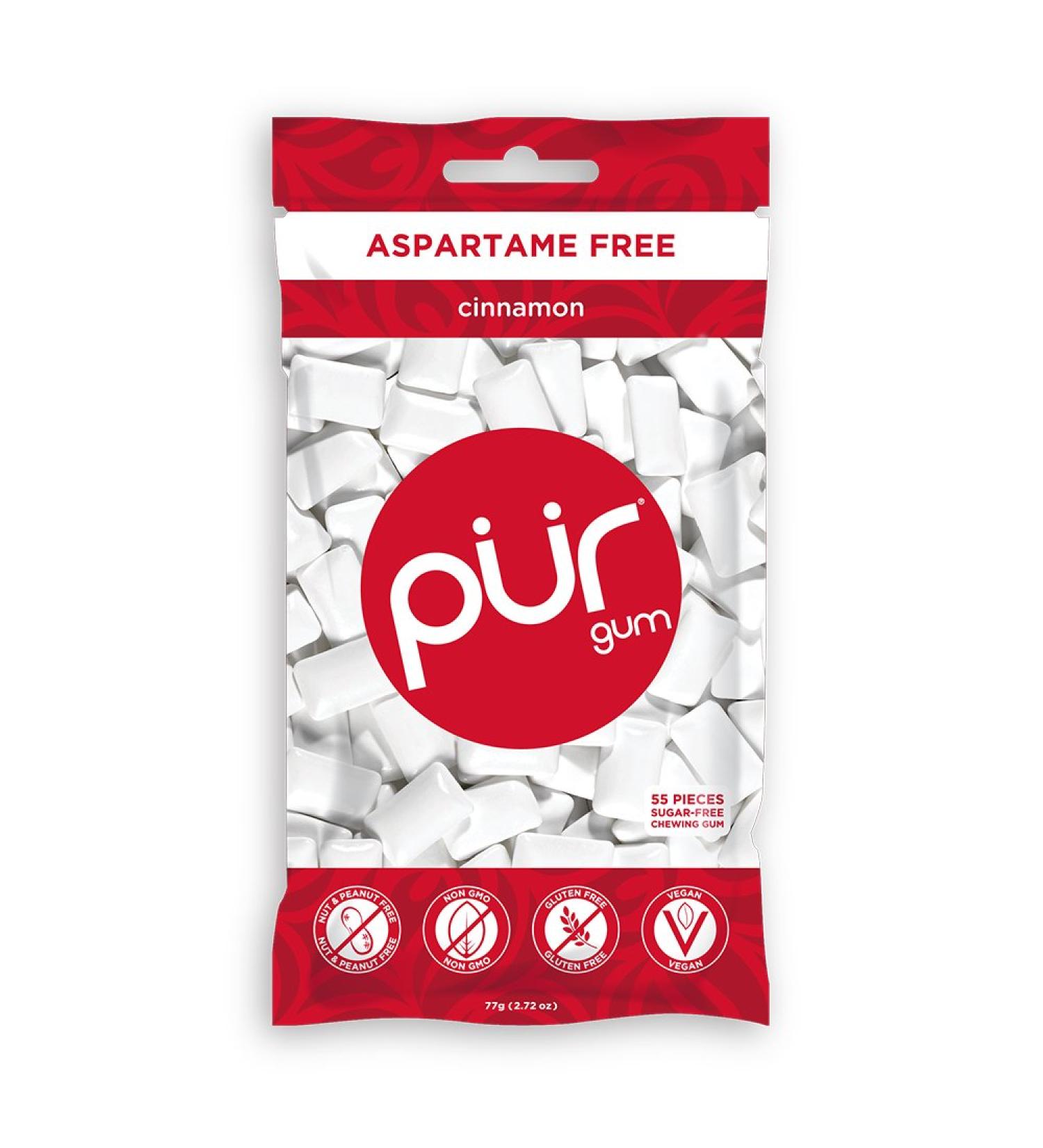 PUR Gum Cinnamon Flavor - Sugar-Free, Vegan, Keto, Gluten-Free - 55 Pieces - Buy Online on GoSupps.com