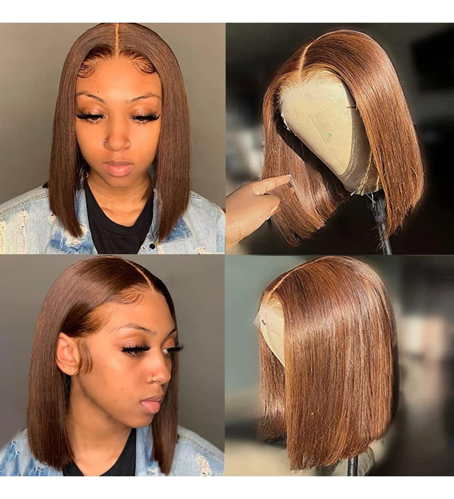 CHEETAHBEAUTY 12 Bob Wig - 4x4 Lace Closure, Human Hair, Medium Brown, Pre-Plucked for Black Women - Buy Online on GoSupps.com