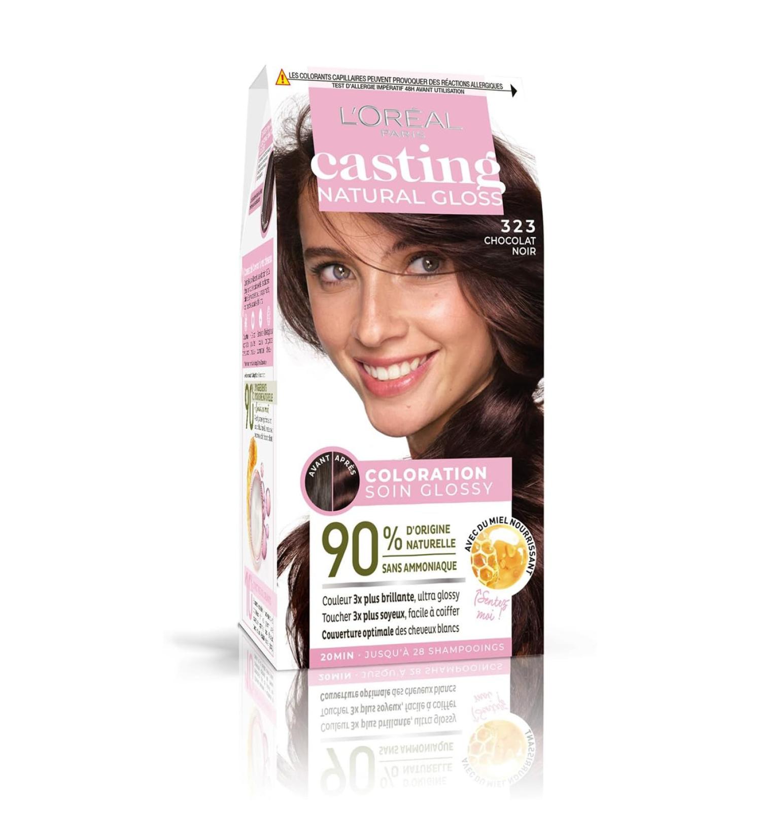 L OR AL PARIS - Permanent Hair Color - Ultra Glossy Color - Ammonia Free - 90% Natural Ingredients - Casting Natural Gloss - Shade: Dark Chocolate (323) - Buy Online on GoSupps.com