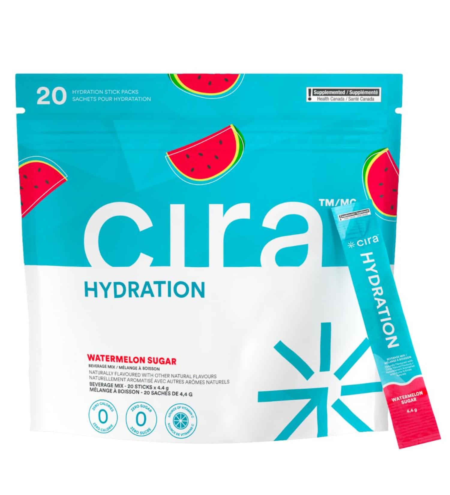 Cira Hydration Stick Packs - Electrolyte Powder & Drink Mix for On-The-Go Dehydration Relief & Recovery - Watermelon Sugar 20 Servings - Buy Online on GoSupps.com