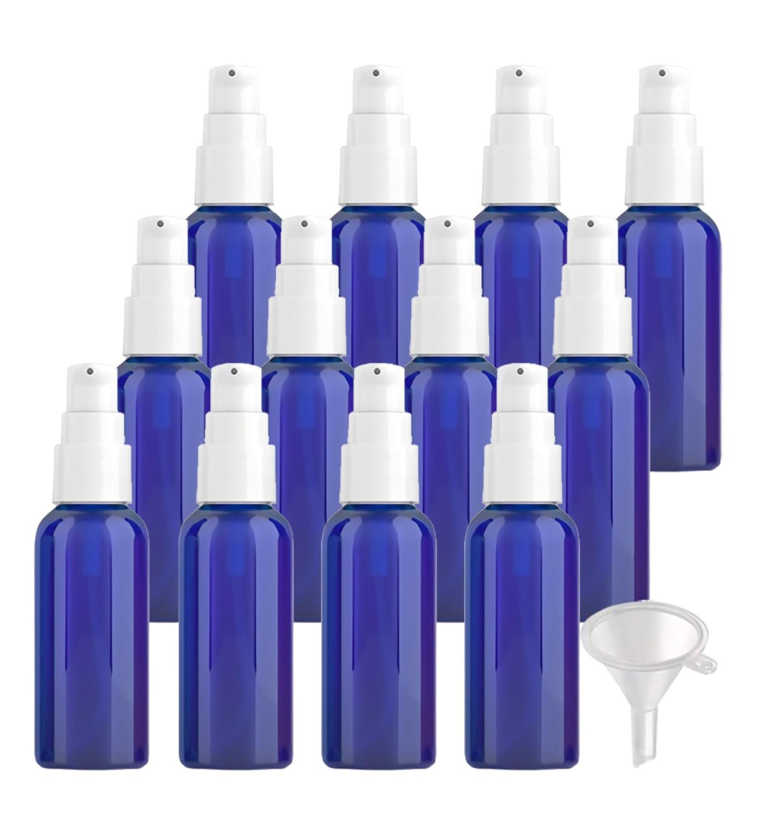 ZEOABSY 12 Pieces 50 ml Blue Lotion Bottles with WhiteÂ Pump 50ml Empty PET Plastic Lotion Pump Bottle Cosmetic Gel Travel Container for Cosmetic Make up Cleaning + 2 x Funnel Blue 50 ml - Buy Online on GoSupps.com